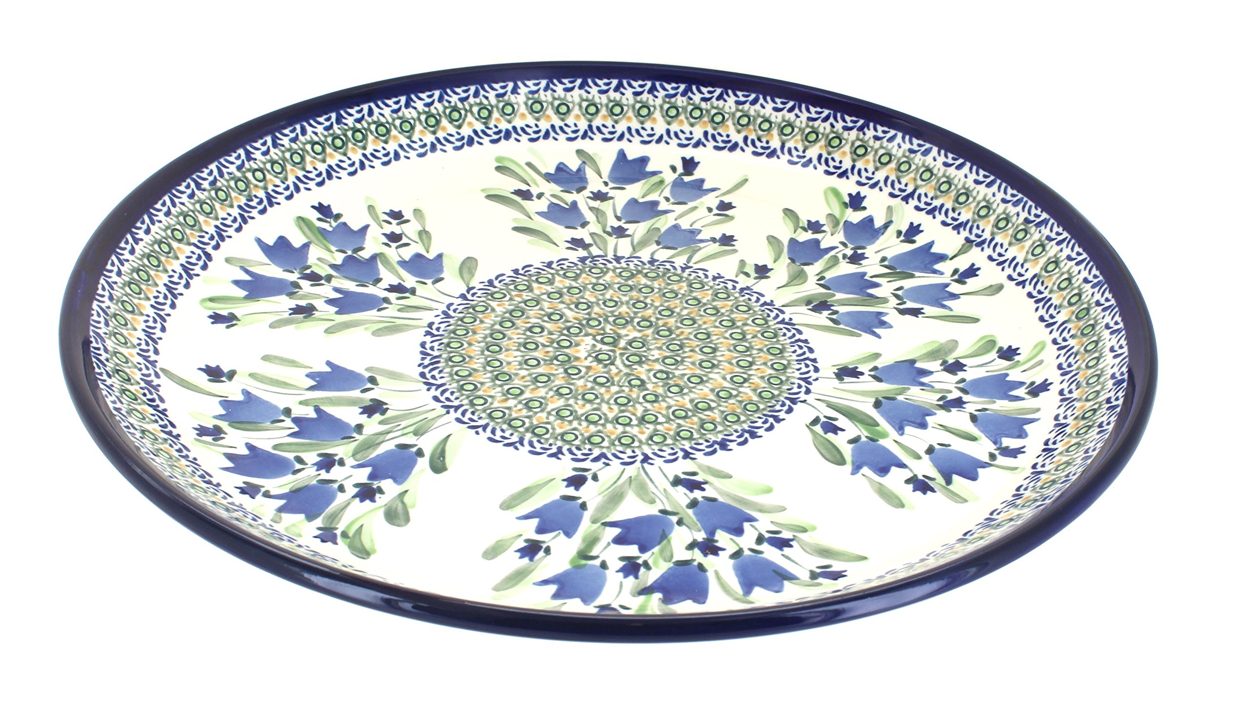 Handmade Blue Rose Polish Pottery Blue Tulip Round Serving Platter - Elegant Dinnerware for Holidays, Weddings & Special Occasions