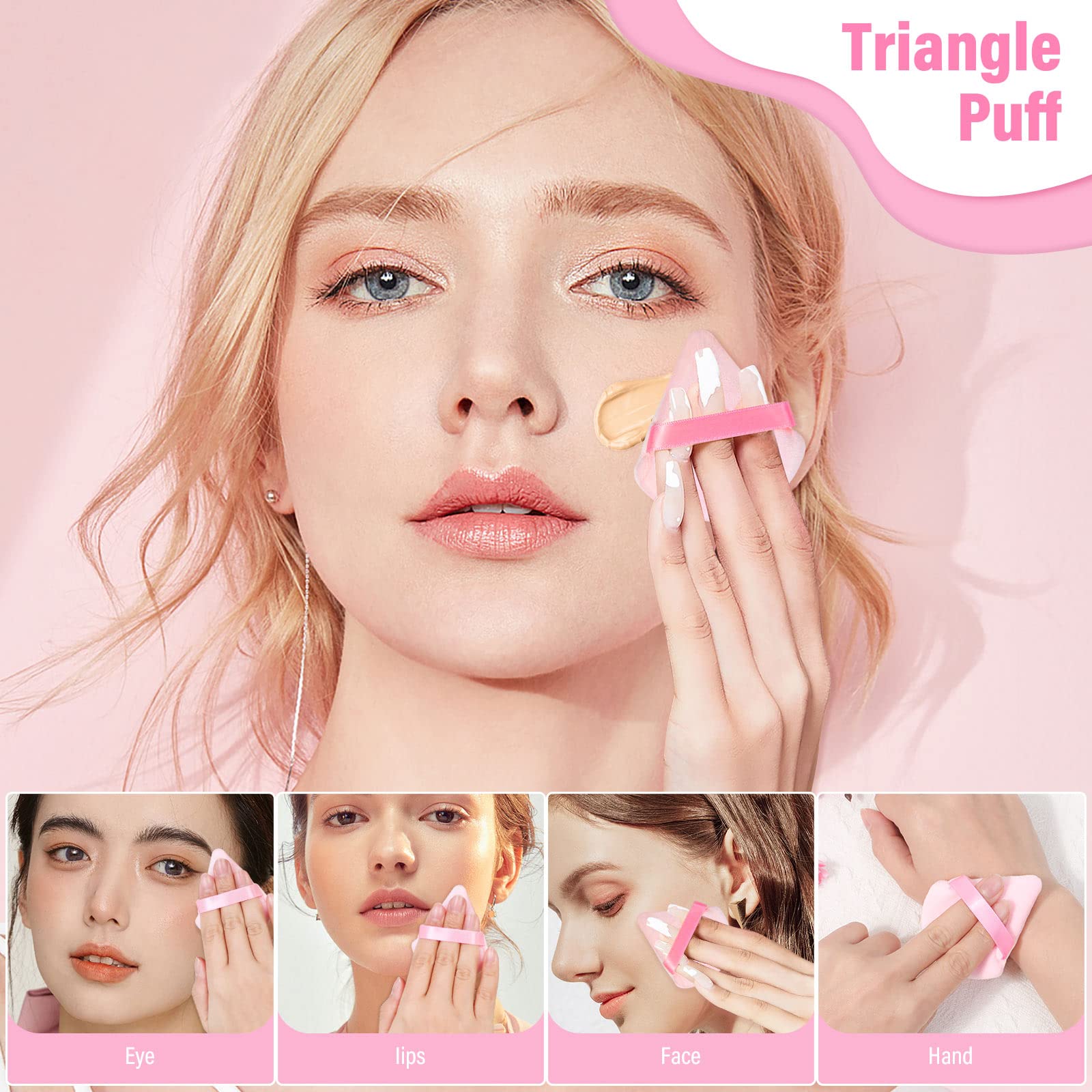 Thrilez 20pcs Triangle Powder Puff - Premium Loose & Pressed Powder Sponge Applicator for Face & Eye Makeup - Soft Pink Makeup Puff for Setting Powder, Foundation & Blending - Perfect for Travel & Professional Makeup Kits
