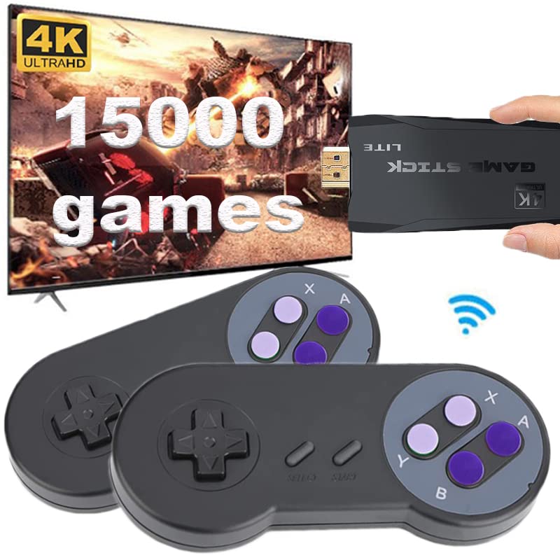 64GB Retro Game Console with 15000 Built-in Classic Games - Plug & Play 4K HD Video Game System for TV with 2 Wireless Controllers - Perfect for Family Game Nights & Nostalgic Gaming Experience