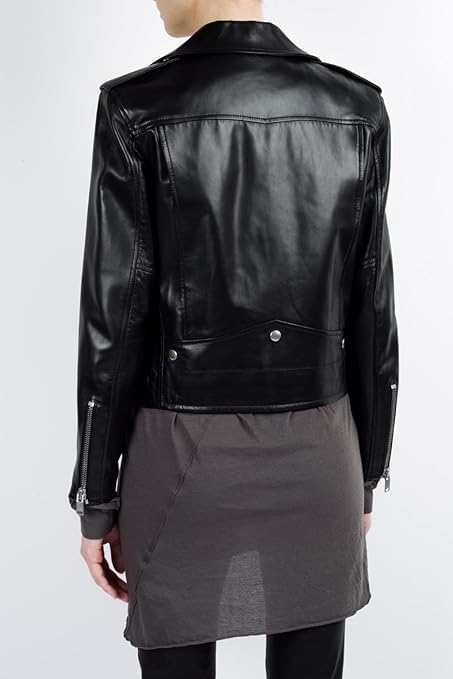 SID Women's Lambskin Leather Biker Jacket - 10X-Large Garnished Black - Stylish Outerwear for Motorcycle Riding, Night Out & Fall Fashion