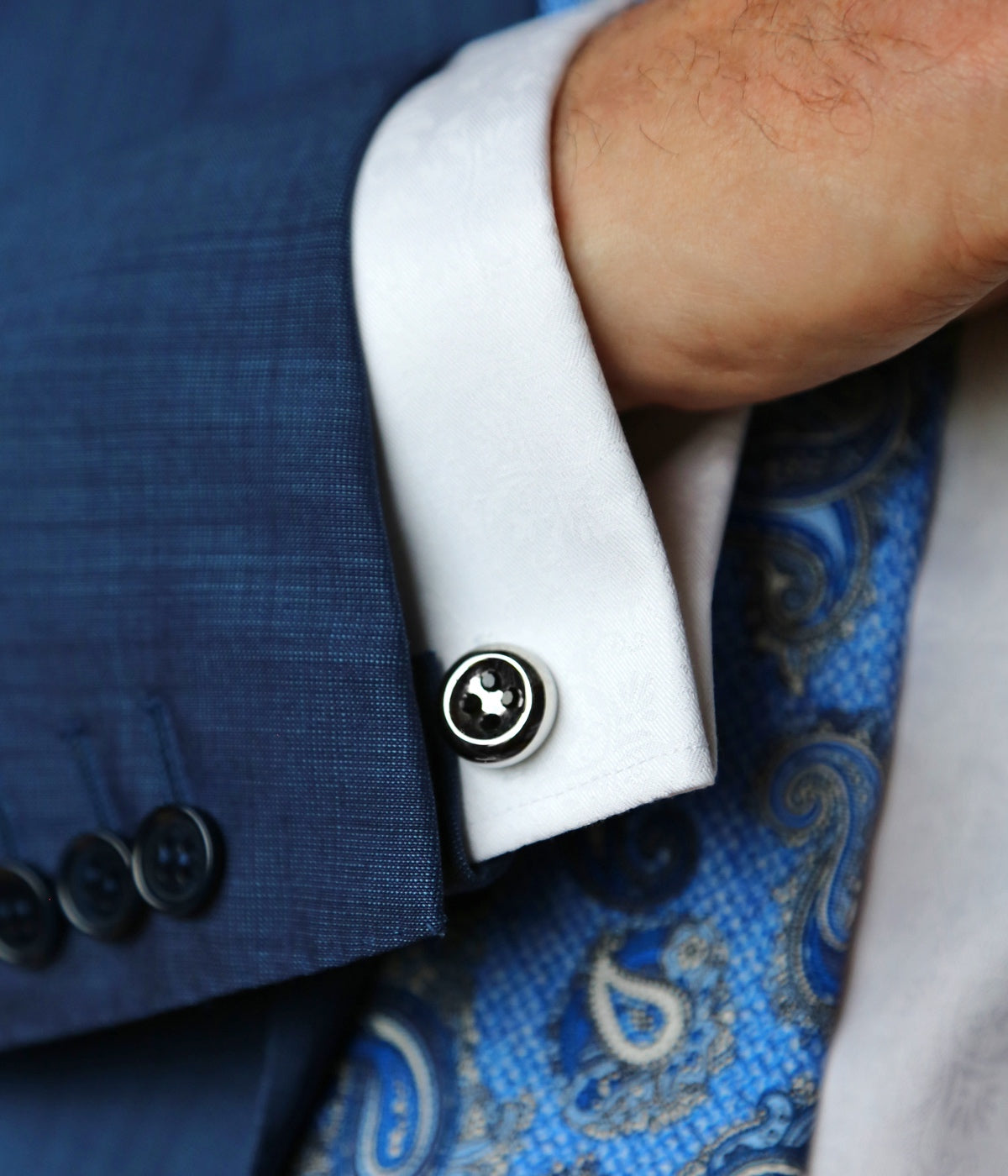DÉCLIC Button Crystal Cufflinks for Men - Sterling Silver Dress Shirt Accessories - Perfect for Weddings, Business Meetings & Formal Events