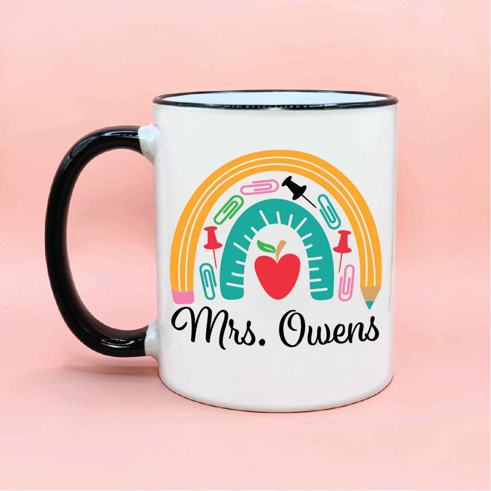 Personalized Rainbow Name Coffee Mug for Teachers - Heartwarming Custom Teacher Gift for School Supplies, Appreciation & Daily Use in Classroom or Home Office