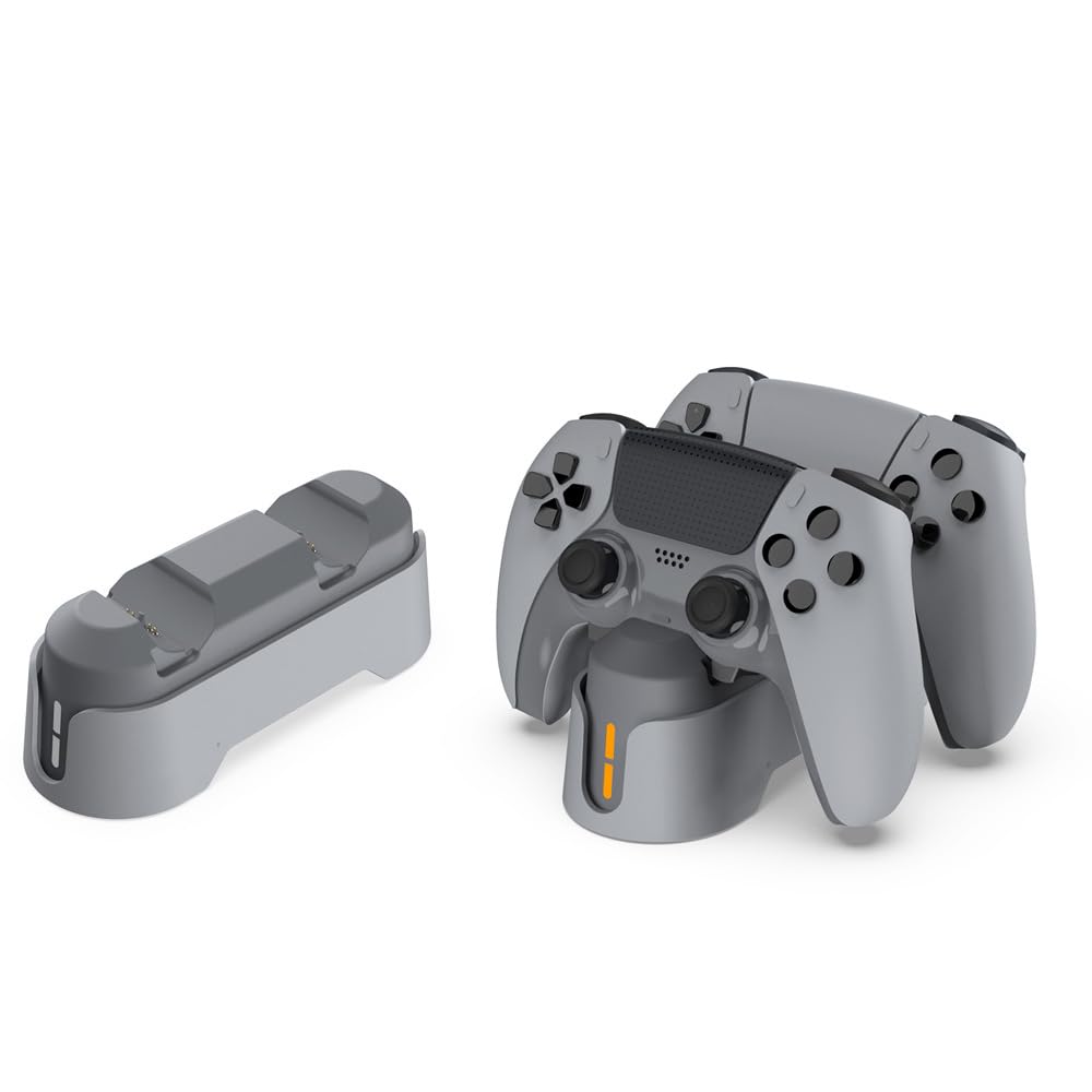 Dual Fast Charging Station for PS5 Edge Controllers - USB Type C Charger Dock with LED Indicators (Grey) | Perfect for Gaming Sessions & Multiplayer Setups