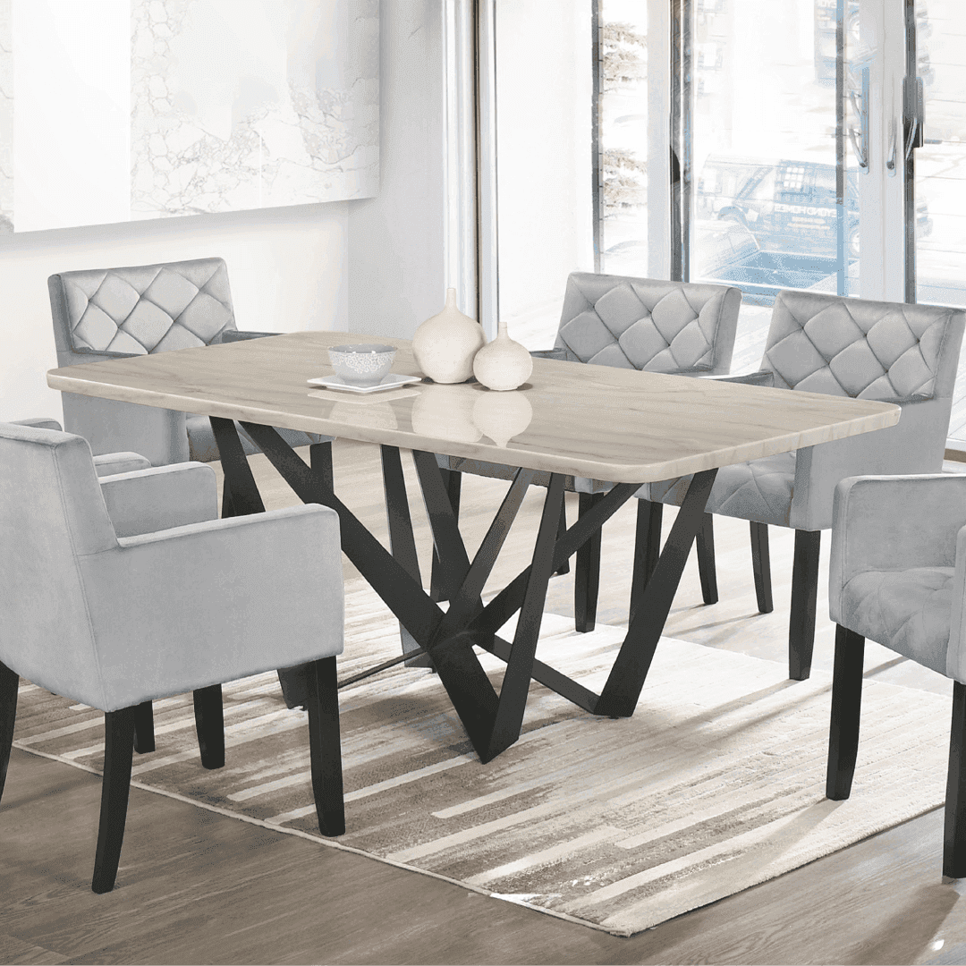 Marcella Marble Dining Table 180cm - Modern Round Marble Top Dining Table for Kitchen & Dining Room - Perfect for Family Gatherings & Dinner Parties
