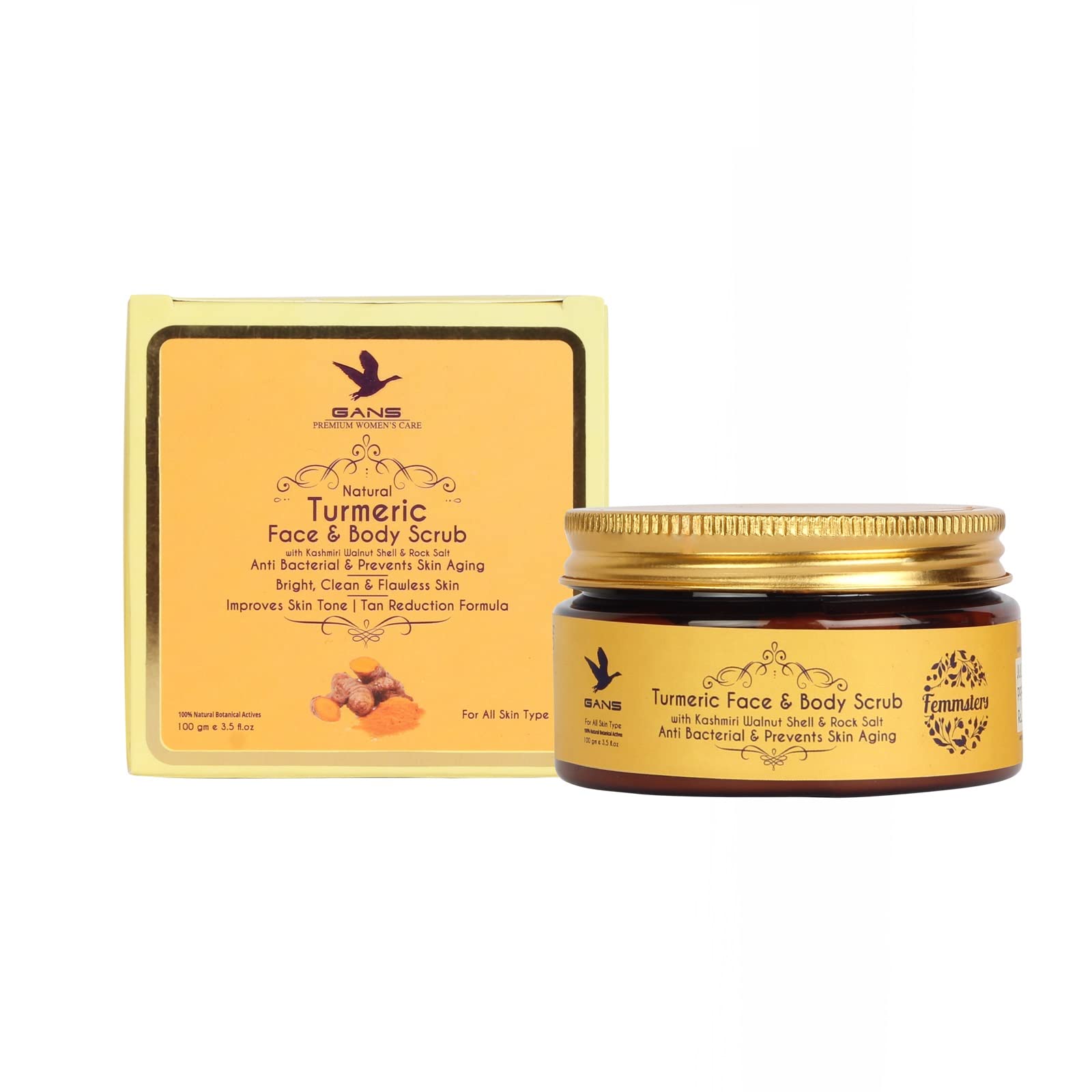 Gans Skincare Turmeric (Haldi) Face & Body Scrub 100g - All Natural Exfoliator with Turmeric, Cranberry & Coconut Oil for Skin Brightening, Rejuvenation & Hyperpigmentation - Removes Dead Skin, Tan & Blemishes for Instant Glow - Perfect for Daily Skincare Routine & Spa Treatments