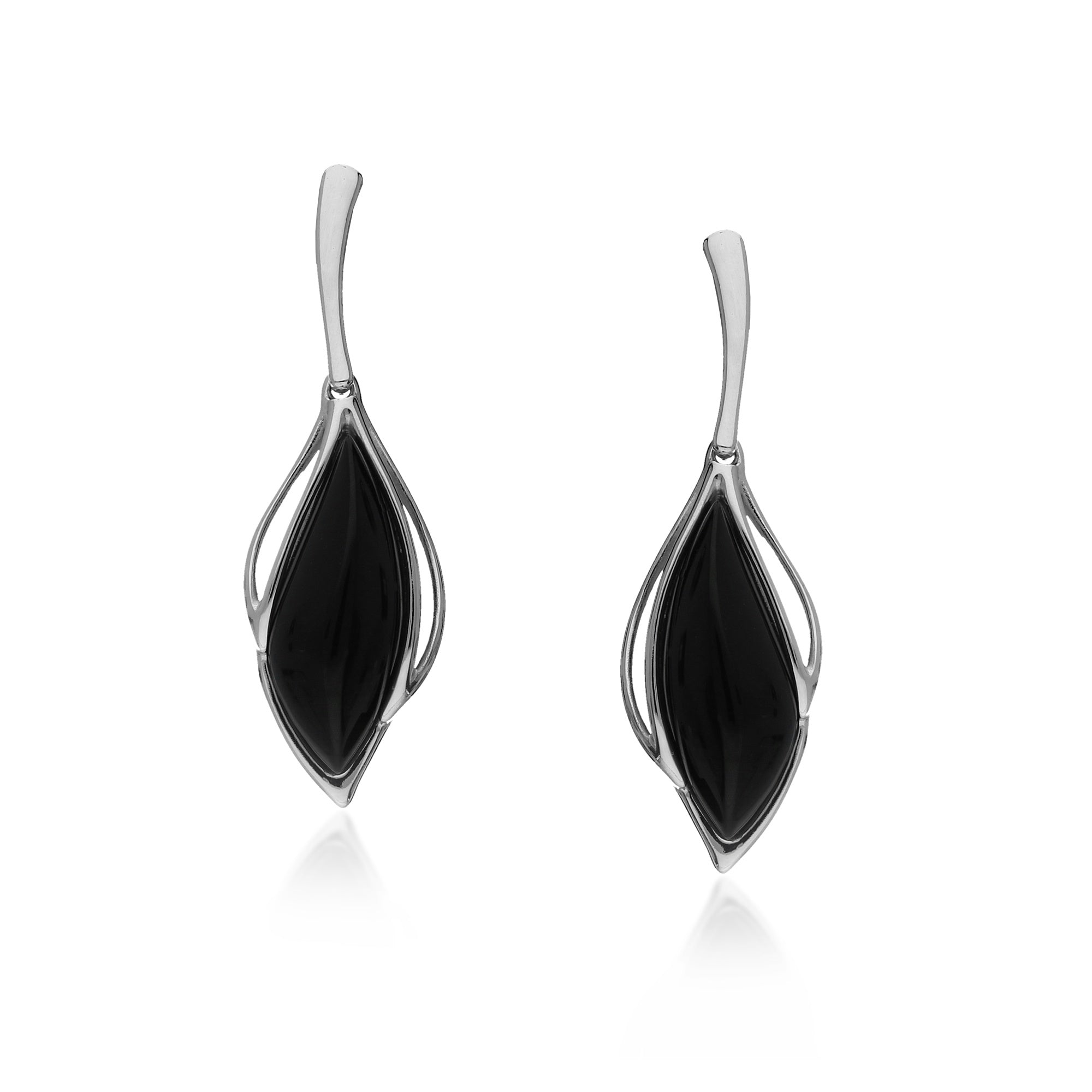 Whitby Jet Marquise Twist Drop Earrings - Sterling Silver Dangle Earrings for Women | Perfect for Weddings, Parties & Evening Events