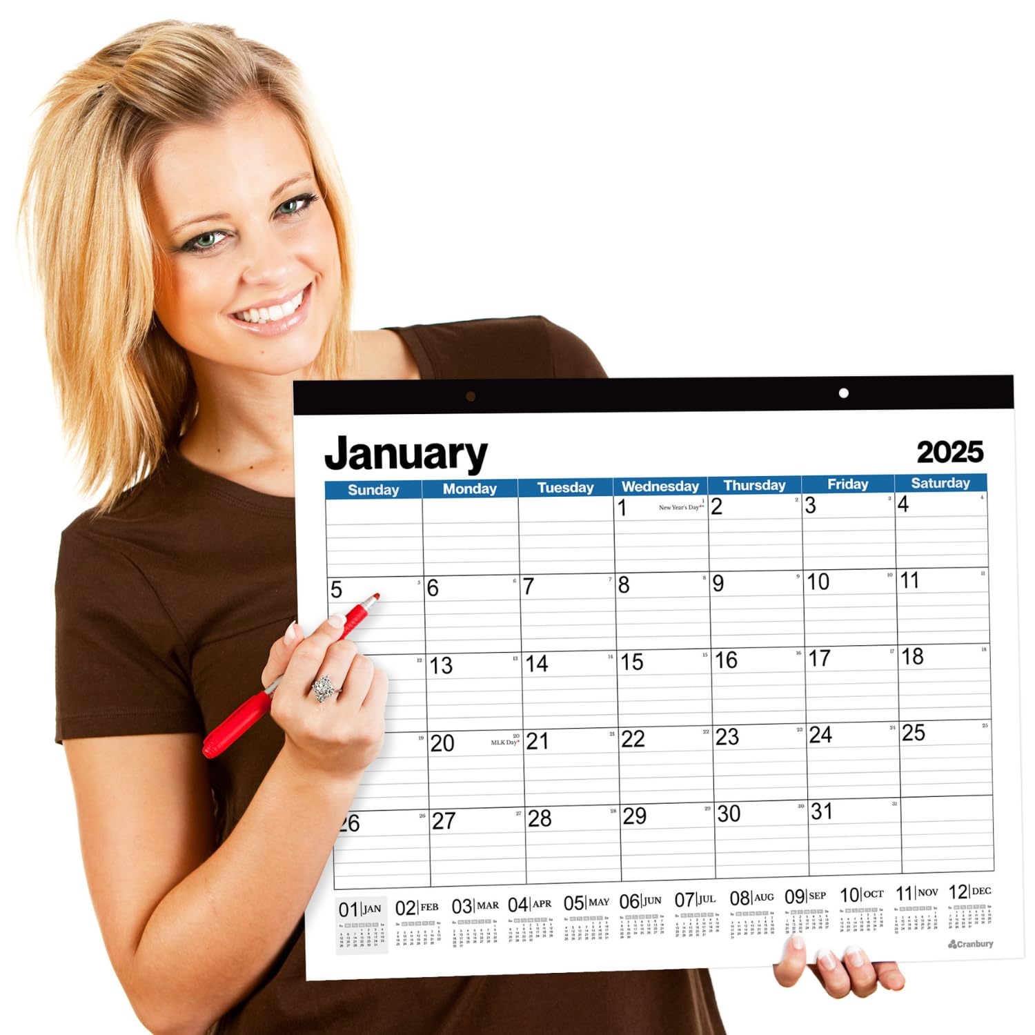 CRANBURY Large 22x17 Desk Calendar 2025 - Big Monthly Planner & Desk Blotter for Office or Home Use | Includes Stickers | Perfect for Wall Hanging, Workstation Organization & Productivity Planning