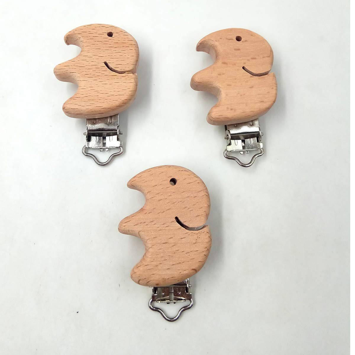 5pcs Natural Wooden Pacifier Clips - Cute Elephant Shaped Beech Wood Teether Holder for Babies, Safe & Non-Toxic Pacifier Accessory - Perfect for Nursery, Baby Shower Gifts & Daily Use