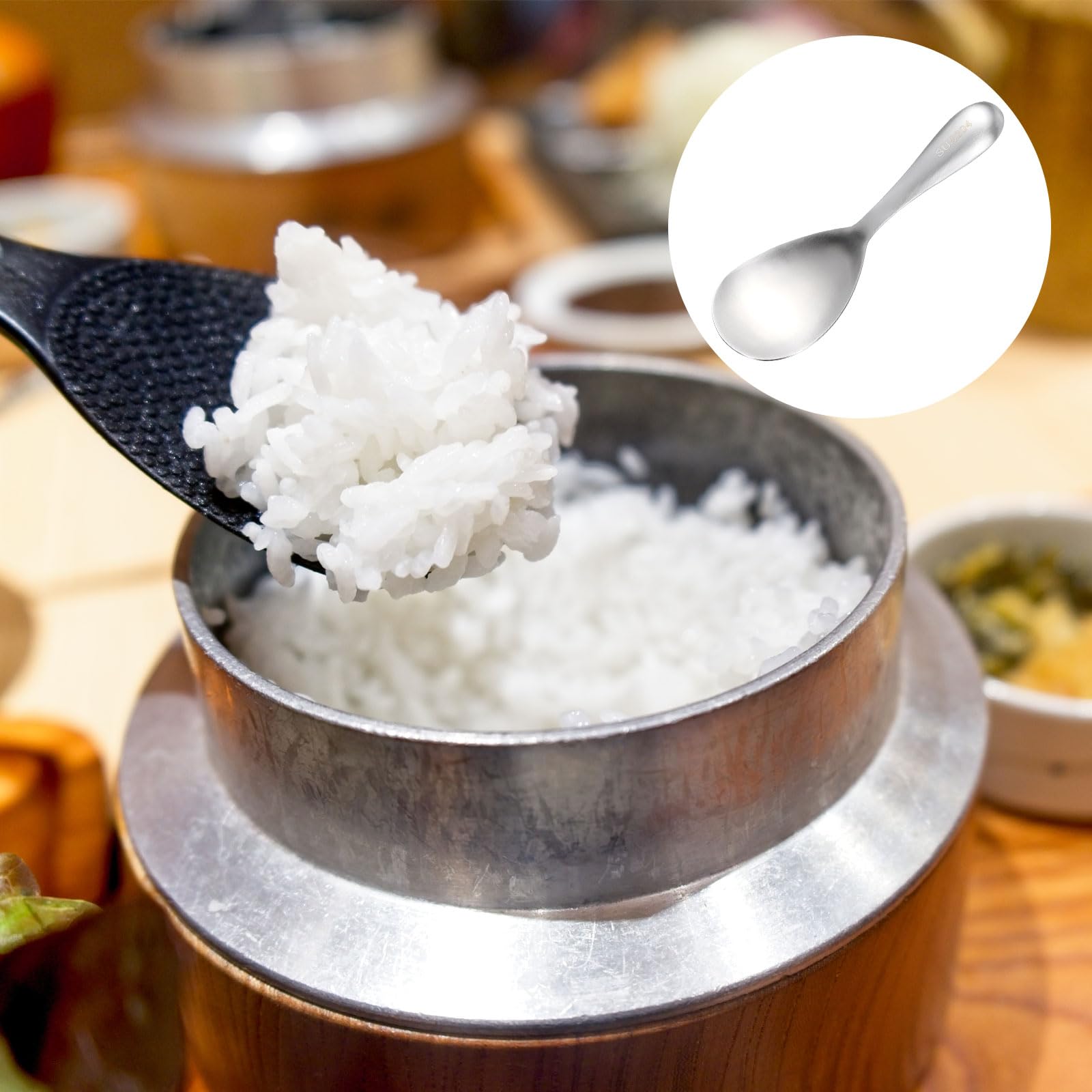 Premium Stainless Steel Rice Paddle - Non-Stick Rice Spoon & Serving Utensil for Perfect Rice Scooping - Ideal for Home Kitchens & Restaurants - Perfect for Sushi, Rice Balls & Meal Prep (Silver)
