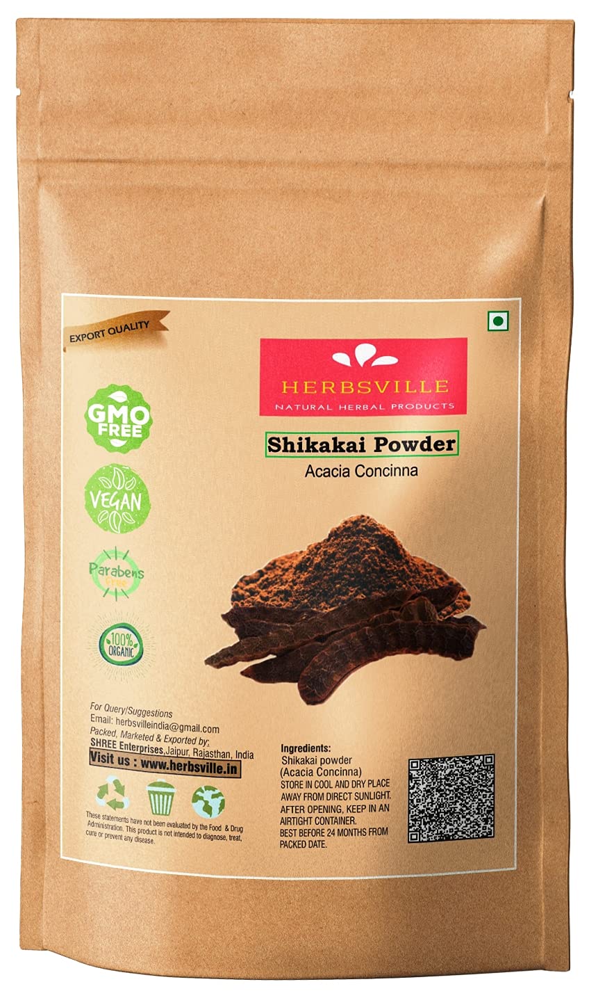 HerbsVille® 100% Organic Shikakai Powder (Acacia Concinna) - Natural Hair Treatment for Dandruff Control, Shine & Growth | Chemical-Free Skin Care & Hair Pack | Double Filtered 100g | Perfect for DIY Hair Masks & Ayurvedic Beauty Routines