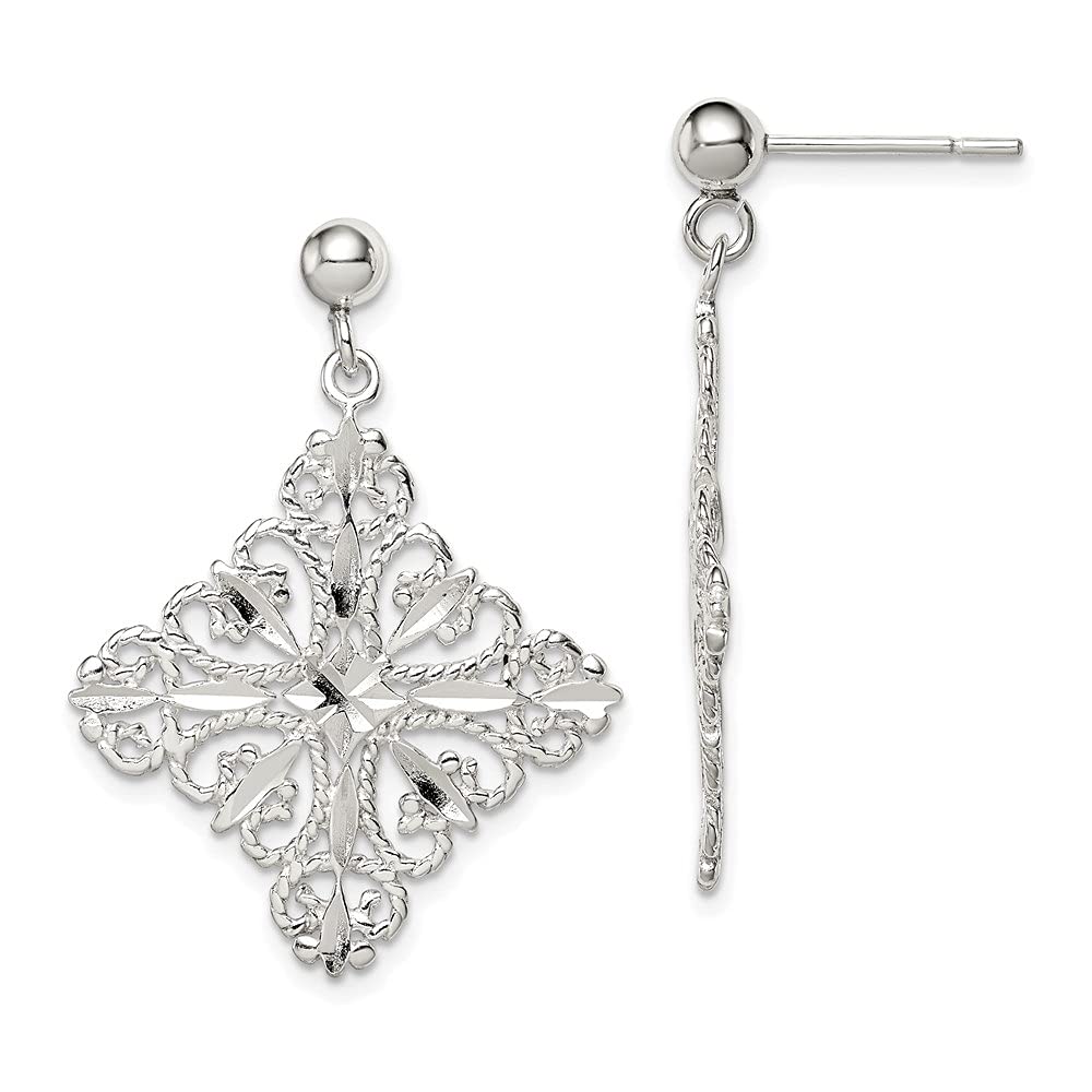 925 Sterling Silver Diamond Cut Square Post Dangle Earrings for Women | Fine Jewelry Gift for Her | Wedding, Party & Everyday Wear