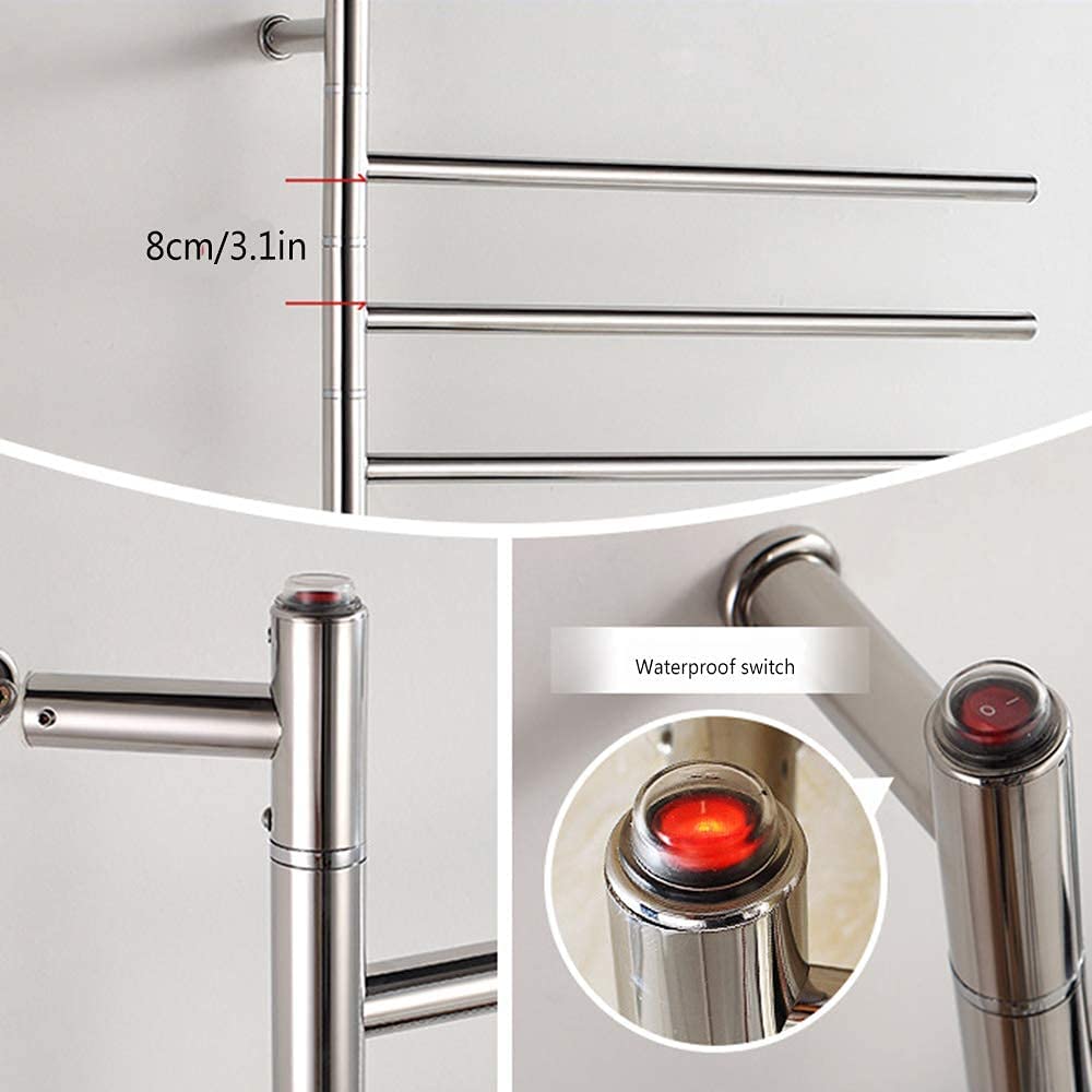 Premium Stainless Steel Towel Warmer for Bathroom - Wall Mounted, Hardwired & Plug-in 4-Bar Heated Towel Rack with Timer (51W, Silver) - Perfect for Spa, Luxury Hotels & Cozy Home Bathrooms