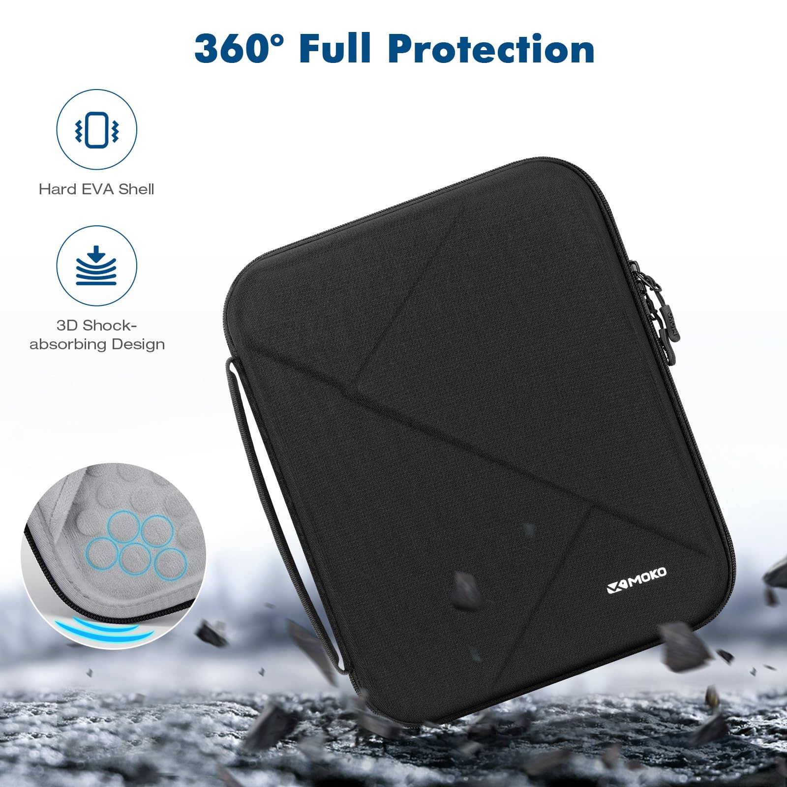 MoKo 13 inch Tablet Sleeve Case for iPad Air M3 2025, iPad Pro 13 M4/Air M2, Pro 12.9, Galaxy Tab S8+/S9+ 12.4 - Shockproof Hard Shell EVA Protective Cover with Storage Pocket & Padded Handle (Black) - Perfect for Travel, Office, and School Use