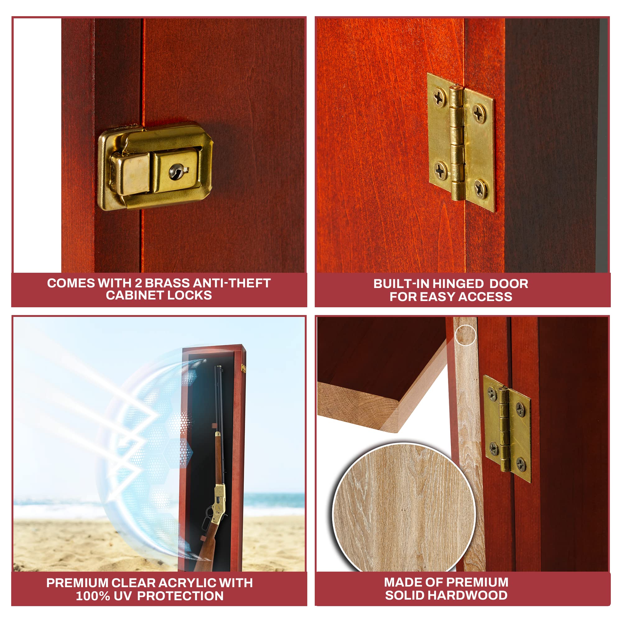 Lockable Gun Display Case for Rifles & Shotguns - Secure Acrylic Door Wall Mount Cabinet for Firearms & Swords - Perfect for Home Security, Hunting Gear Storage, and Weapon Collection Display