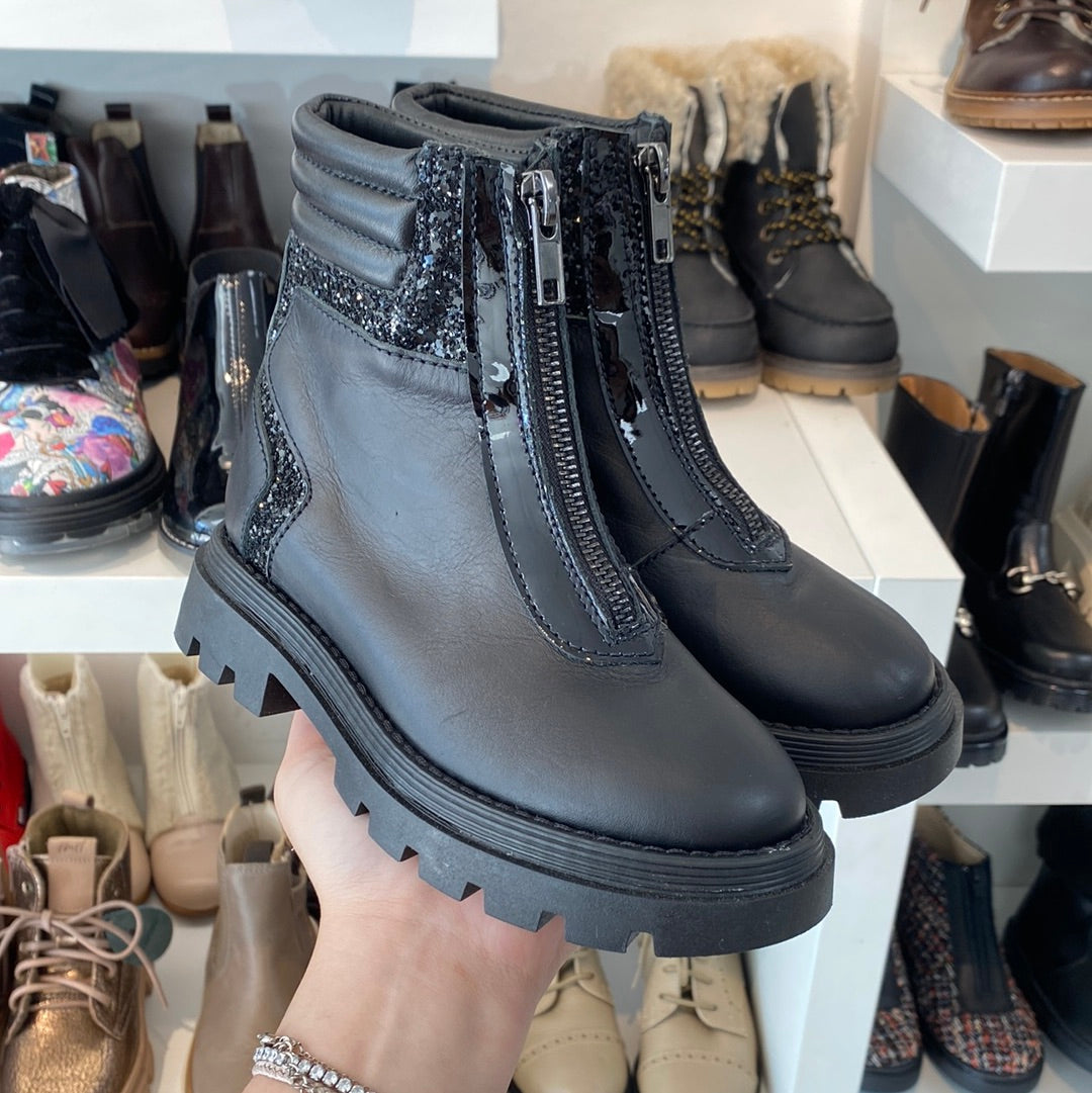 Manuela Black Leather Front Zipper Bootie - Stylish Women's Ankle Boots for Fall & Winter | Perfect for Office, Party & Night Out