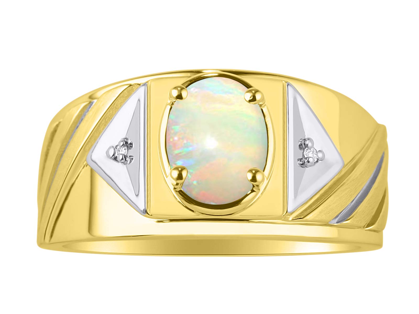 RYLOS Men's Gold Plated Silver Rings with 8X6MM Gemstone & Diamond - Classic Designer Birthstone Rings for Men (Sizes 8-13) | Wedding, Anniversary, Gift & Everyday Wear Jewelry