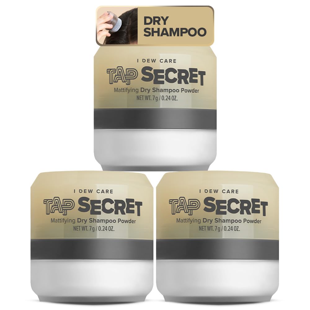 I DEW CARE Biotin Clarifying Dry Shampoo Set - Strengthening & Volumizing Powder for Brunette Hair | Korean Ginseng Formula, Non-Aerosol, Travel Size (0.24 Oz x 3) | Refillable for Home, Gym & On-The-Go Use