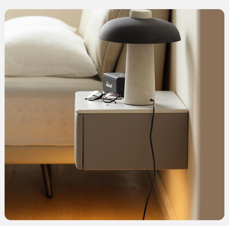 Organic Leather Floating Nightstand - Wall Mounted Cream Rock Board Shelf for Bedroom, Living Room & Office - Modern Minimalist Storage Solution