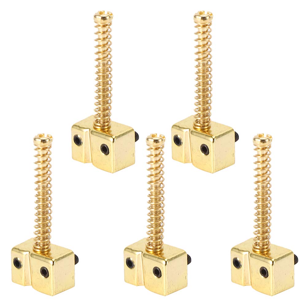 5Pcs 5-String Bass Guitar Bridge Saddles with Springs & Screws - Gold Plated Electric Guitar Replacement Parts for Jazz, Rock & Metal Performances