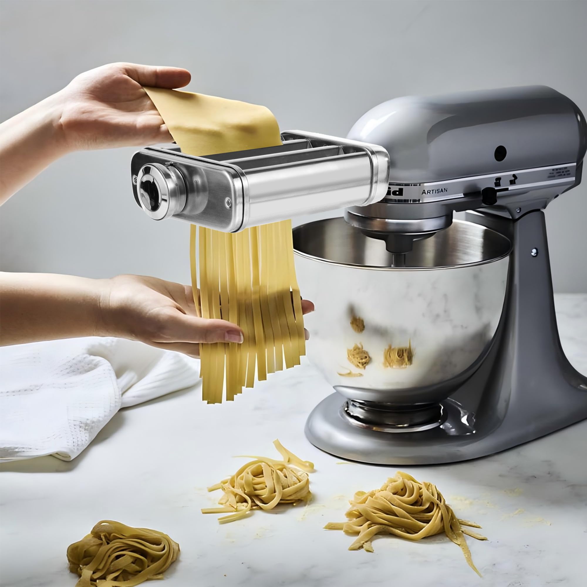 Premium Stainless Steel 3-in-1 Pasta Maker Attachment for KitchenAid Stand Mixer - Includes Pasta Sheet Roller, Spaghetti & Fettucine Cutter - Heavy Duty Durable Pasta Press for Homemade Italian Pasta, Perfect for Family Dinners & Restaurant-Style Meals