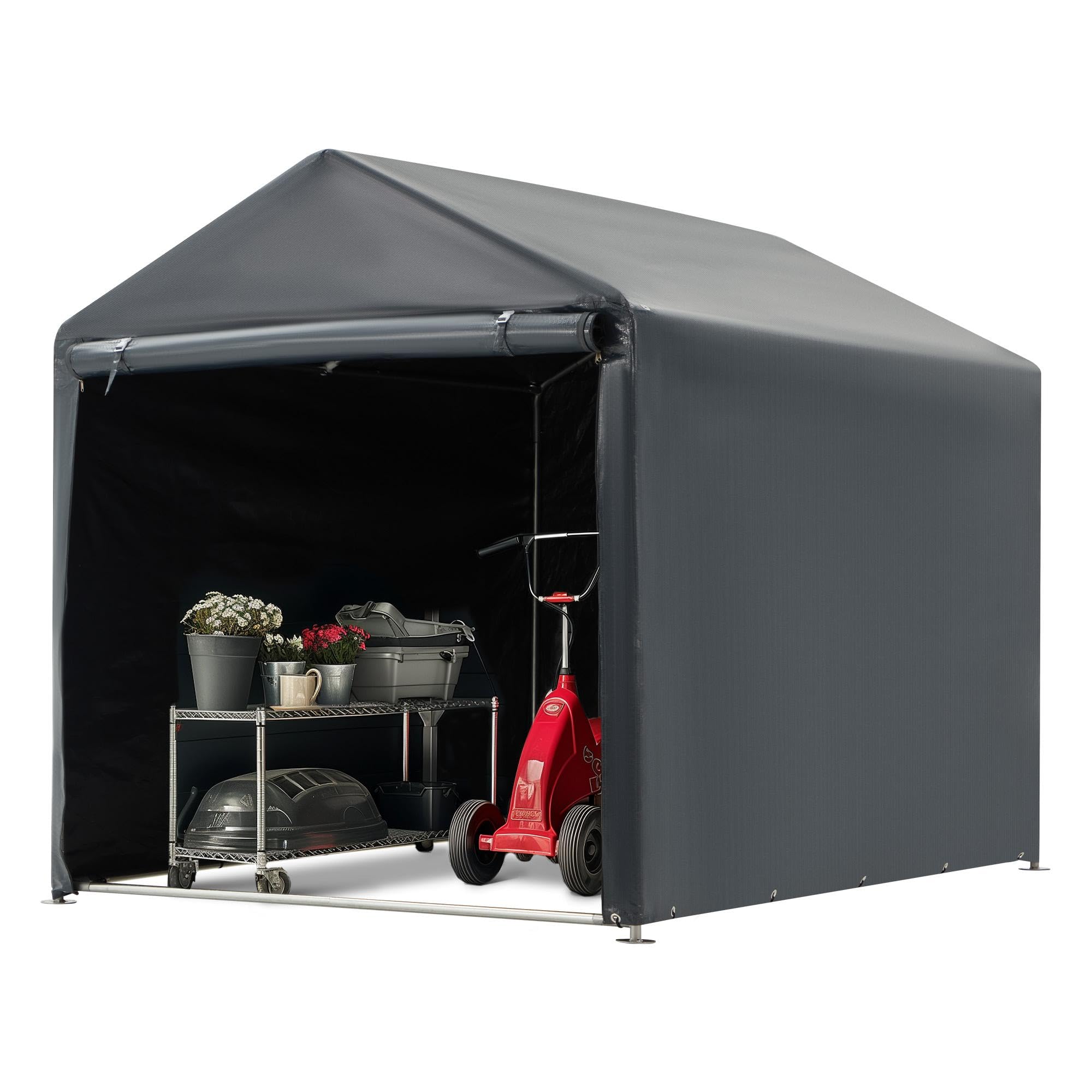 MELLCOM 5x7ft Heavy Duty Portable Storage Shed with Roll-Up Zipper Door - Waterproof Outdoor Canopy for Bikes, Motorcycles, Garden Tools & Equipment - Perfect for Backyard, Garage & RV Storage (Weather-Resistant Carport Shelter)
