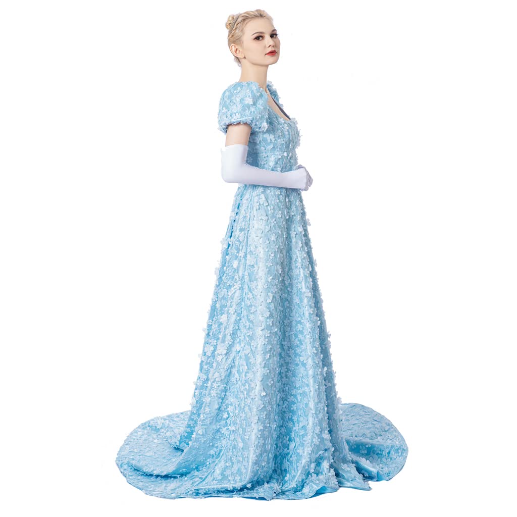 iSHOWcos Daphne Bridgerton Regency Dress for Women - Blue Lace Cosplay Costume | Perfect for Bridgerton Themed Parties, Historical Reenactments & Victorian Era Events