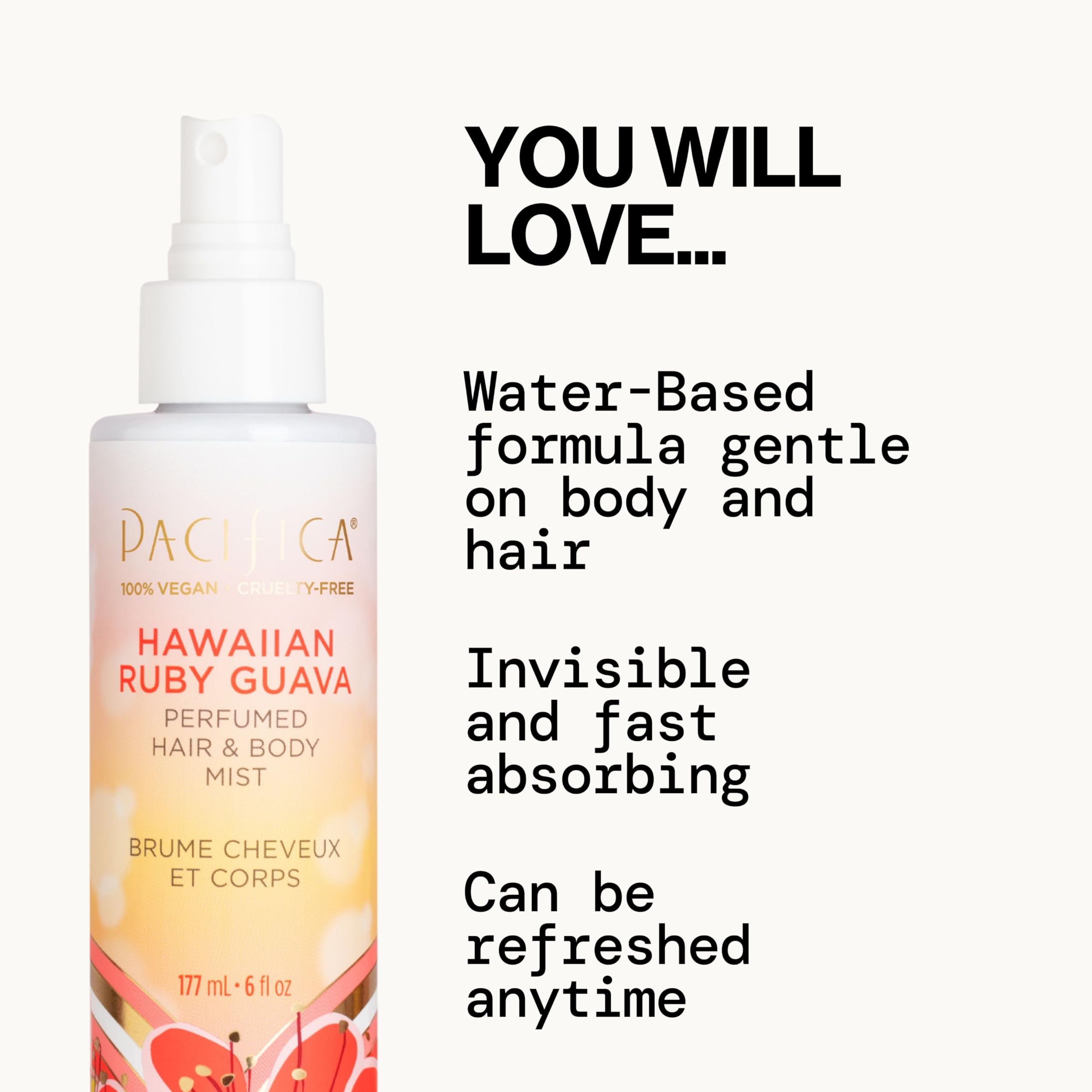 Pacifica Hawaiian Ruby Guava Perfumed Hair & Body Mist for Women - 6 oz Floral Tropical Scent | Lightweight Hydrating Spray for Beach, Vacation & Everyday Use