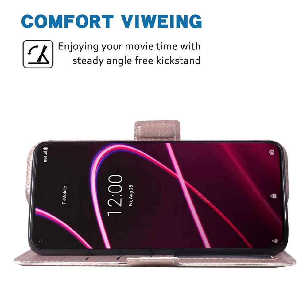 Premium Leather Wallet Case with Wrist Strap & Card Holder for T-Mobile Revvl 5G/TCL Revel G5 (T790W) - Rose Gold Flip Cover with Stand | Perfect for Daily Use, Travel & Hands-Free Convenience