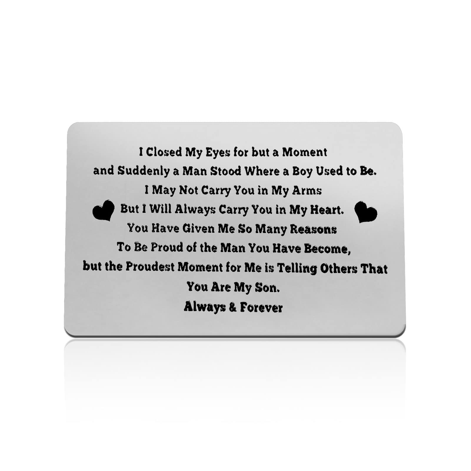 Personalized Engraved Metal Wallet Insert Card - Inspirational Gift from Mom to Son for Birthday, Graduation, Wedding & Christmas | Encouragement Keepsake for Special Occasions | Perfect for Daily Use, Travel & Sentimental Moments