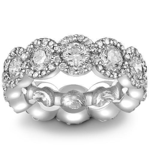 14K White Solid Gold Women's Custom Flower Diamond Eternity Ring Band 4.50 CTW - Perfect for Anniversaries, Engagements & Special Occasions