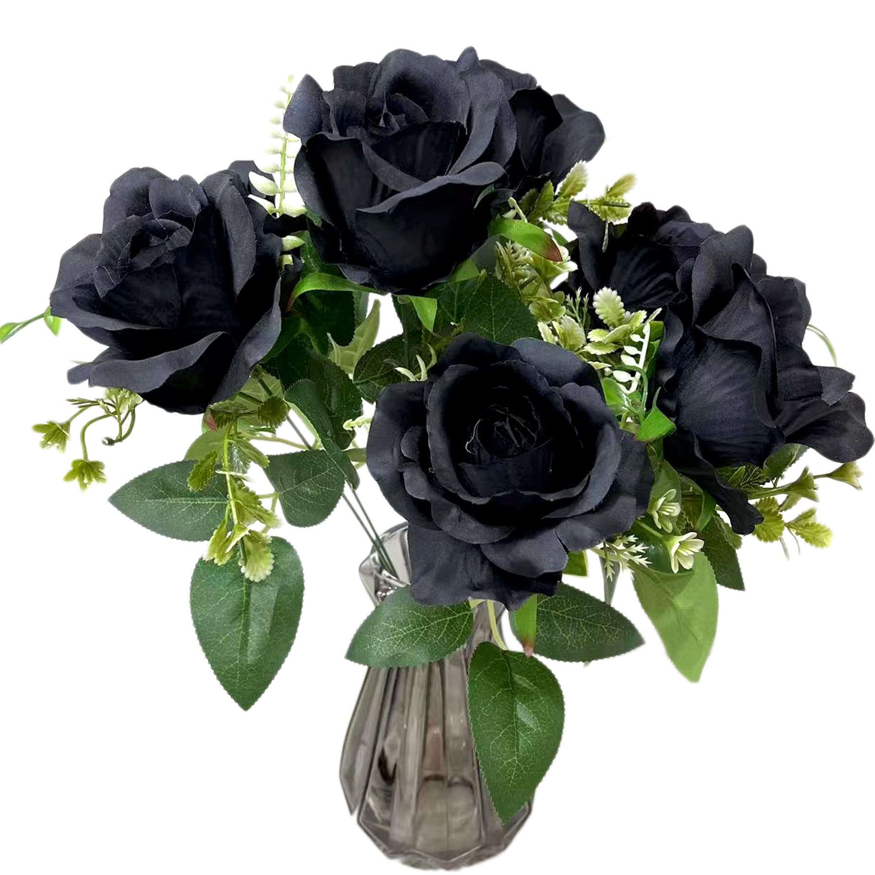 UKELER 12-Pack Artificial Black Roses Bouquet - Realistic Silk Fake Flowers with Stems for Home Decor, Wedding Centerpieces, Party Arrangements, Table Decorations - Perfect for Valentine's Day, Halloween & Gothic Themed Events
