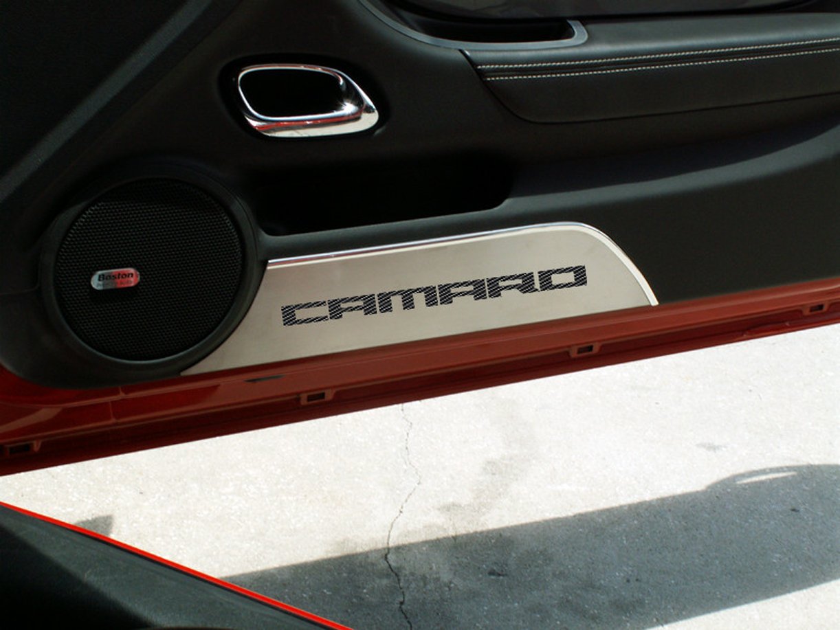 American Car Craft Yellow Door Kick Plates - 2pc Camaro Style for Enhanced Protection
