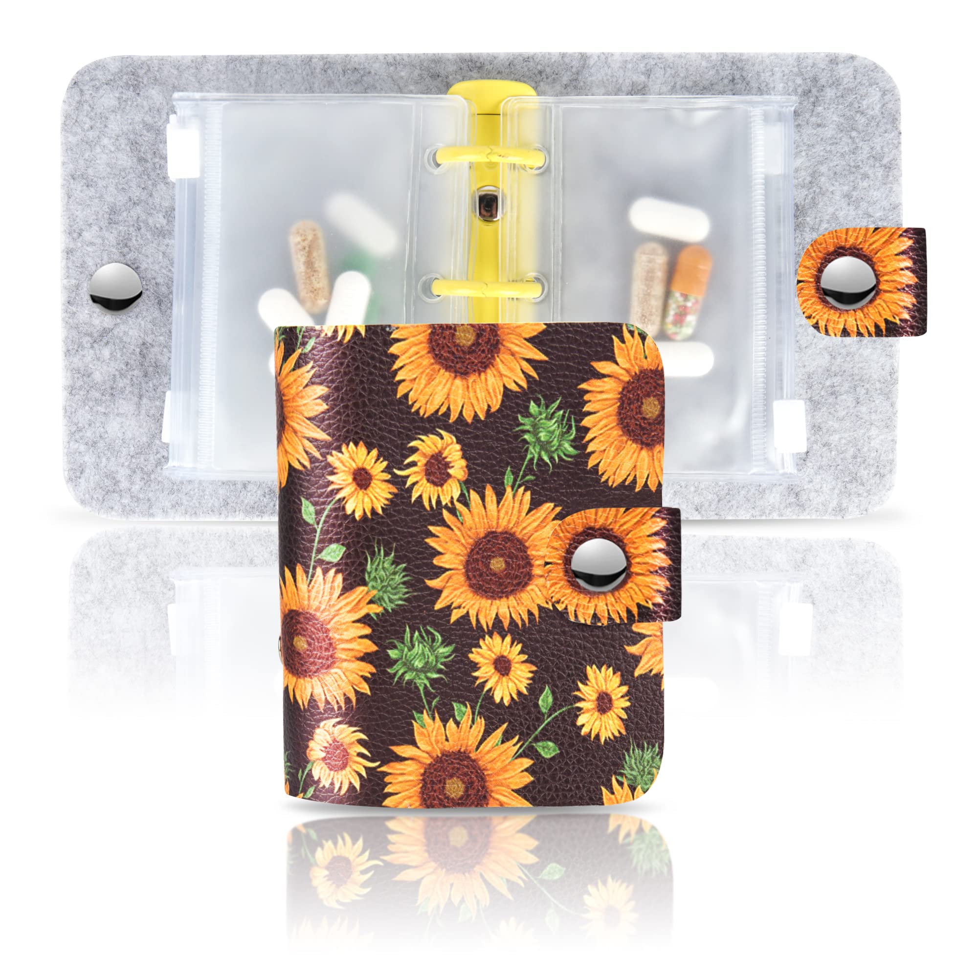 Hennaja Clear Plastic Pill Pouches - Self Sealing Travel Medicine Organizer Storage (2-Sunflower, 2 Pack) - Perfect for Daily Medication, Travel & Emergency Kits