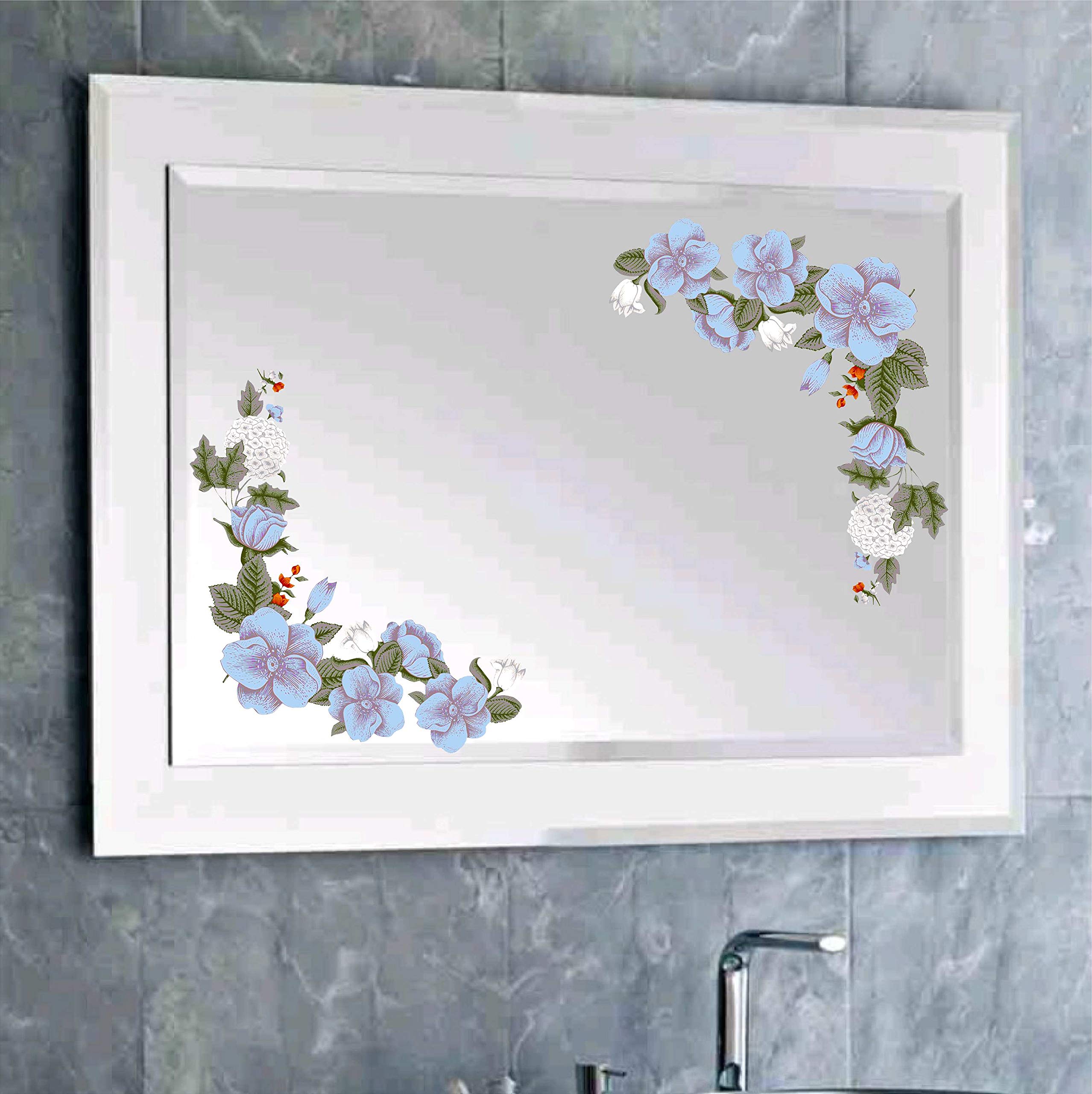 Blue Flower Border Watercolor Static Cling Window Decals - Removable Vinyl Stickers for Home, Office & Classroom Decor - Perfect for Spring, Weddings & Nursery Decorations