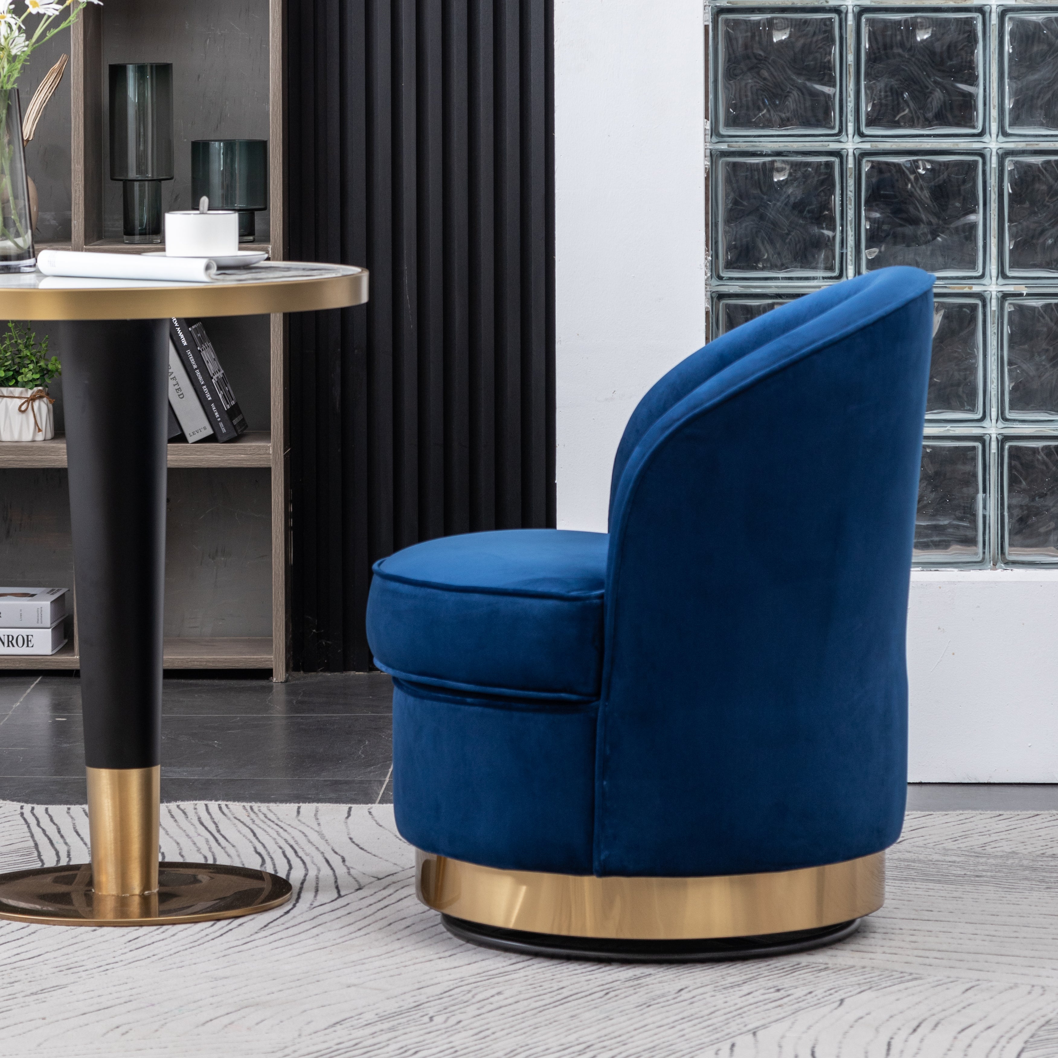 Roundhill Furniture Wania Contemporary Velvet Swivel Chair - Modern Accent Chair with 360° Rotation for Living Room, Bedroom & Office - Plush Velvet Upholstery & Sturdy Metal Base
