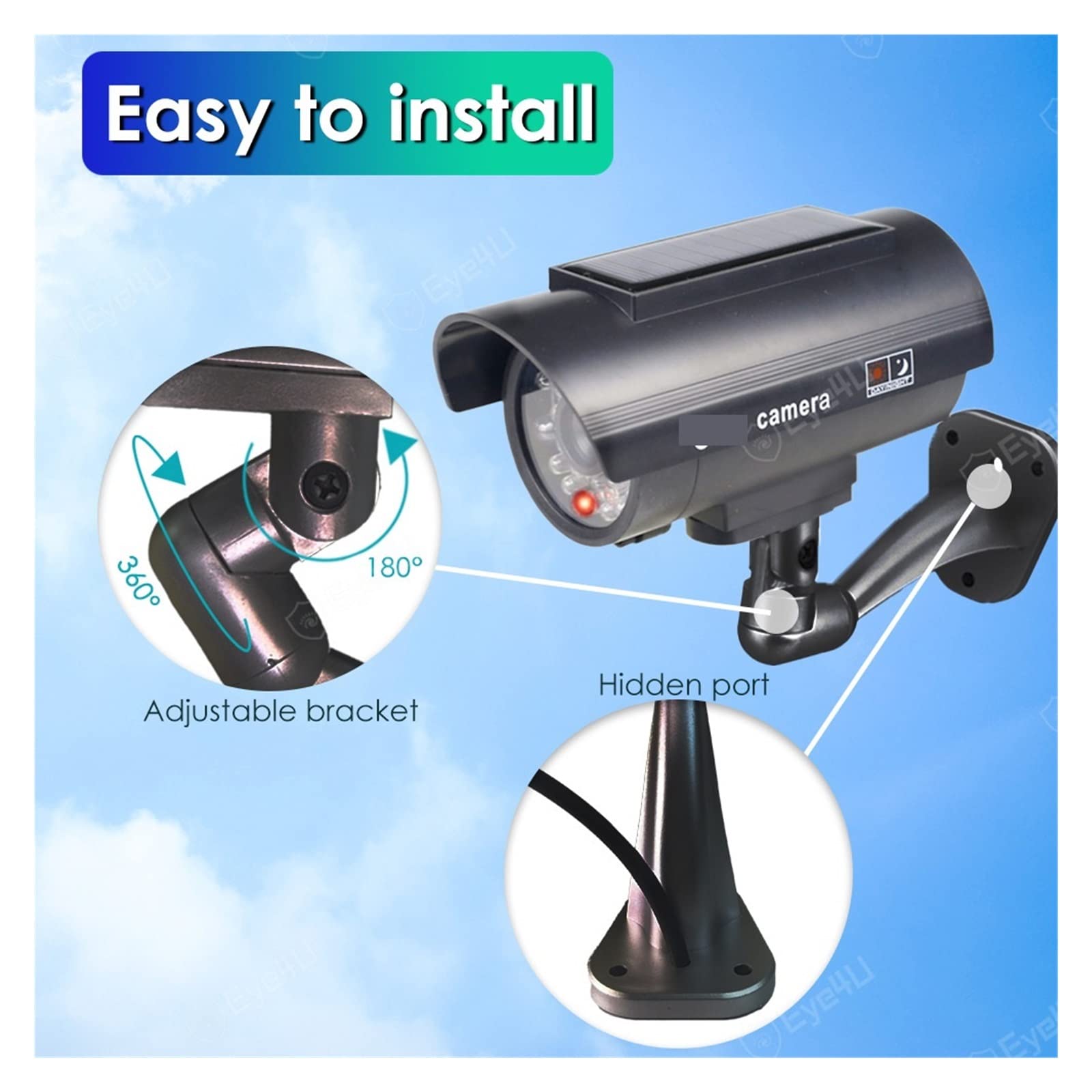 Solar Security Camera Outdoor - Fake CCTV Surveillance Dummy Camera with Flashing LED Light for Home Protection (Silver) | Deter Burglars & Enhance Home Security