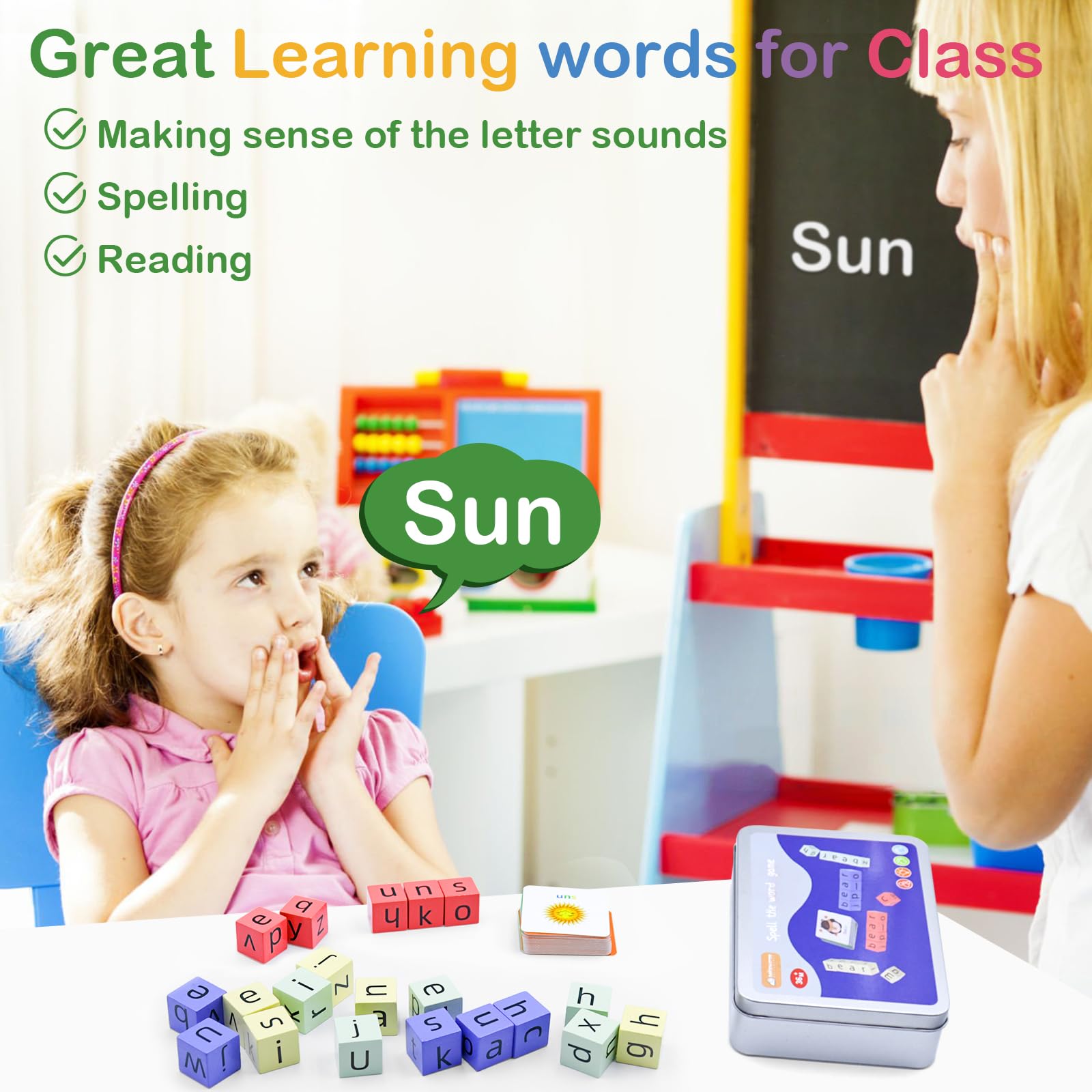 Kids Spelling Game with 54 Flash Cards & Blocks - Fun Learning Toy for Ages 3-8 | Perfect for Preschool Education & Family Game Night
