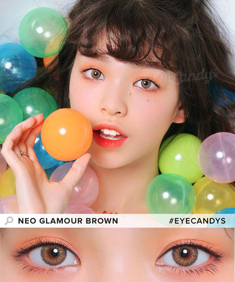 NEO Vision Glamour Brown Colored Contact Lenses (1 Pair) - Korean Circle Lenses for Natural Eye Enlargement & Brightening - Perfect for Cosplay, Halloween, and Daily Fashion Looks