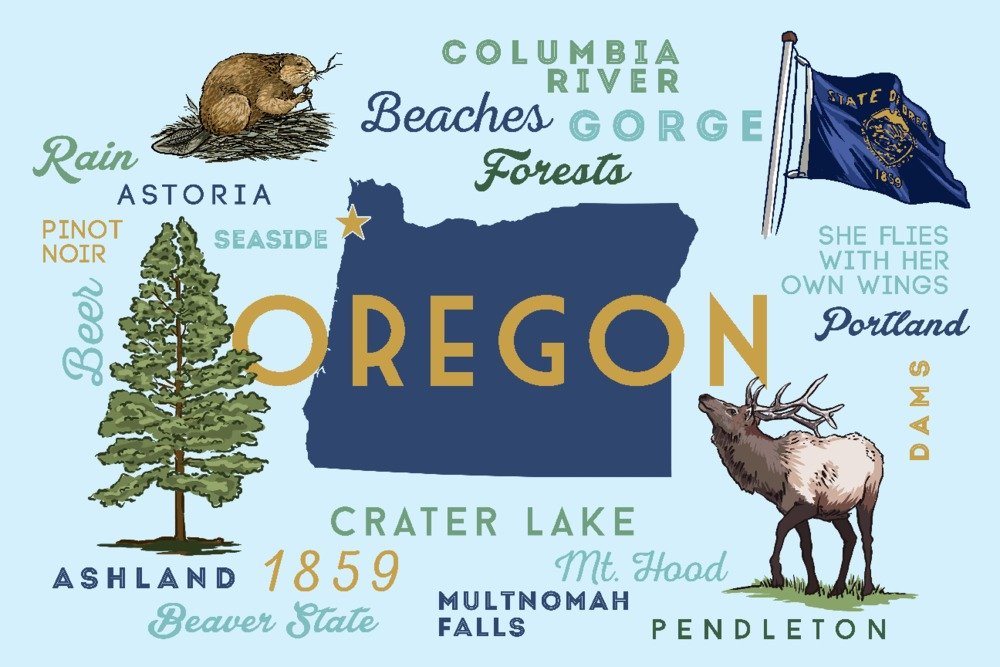 Seaside Oregon Coastal Art Print - Signed 24x36 Wall Decor Poster with Typography & Icons | Perfect for Beach House, Living Room & Office Decor