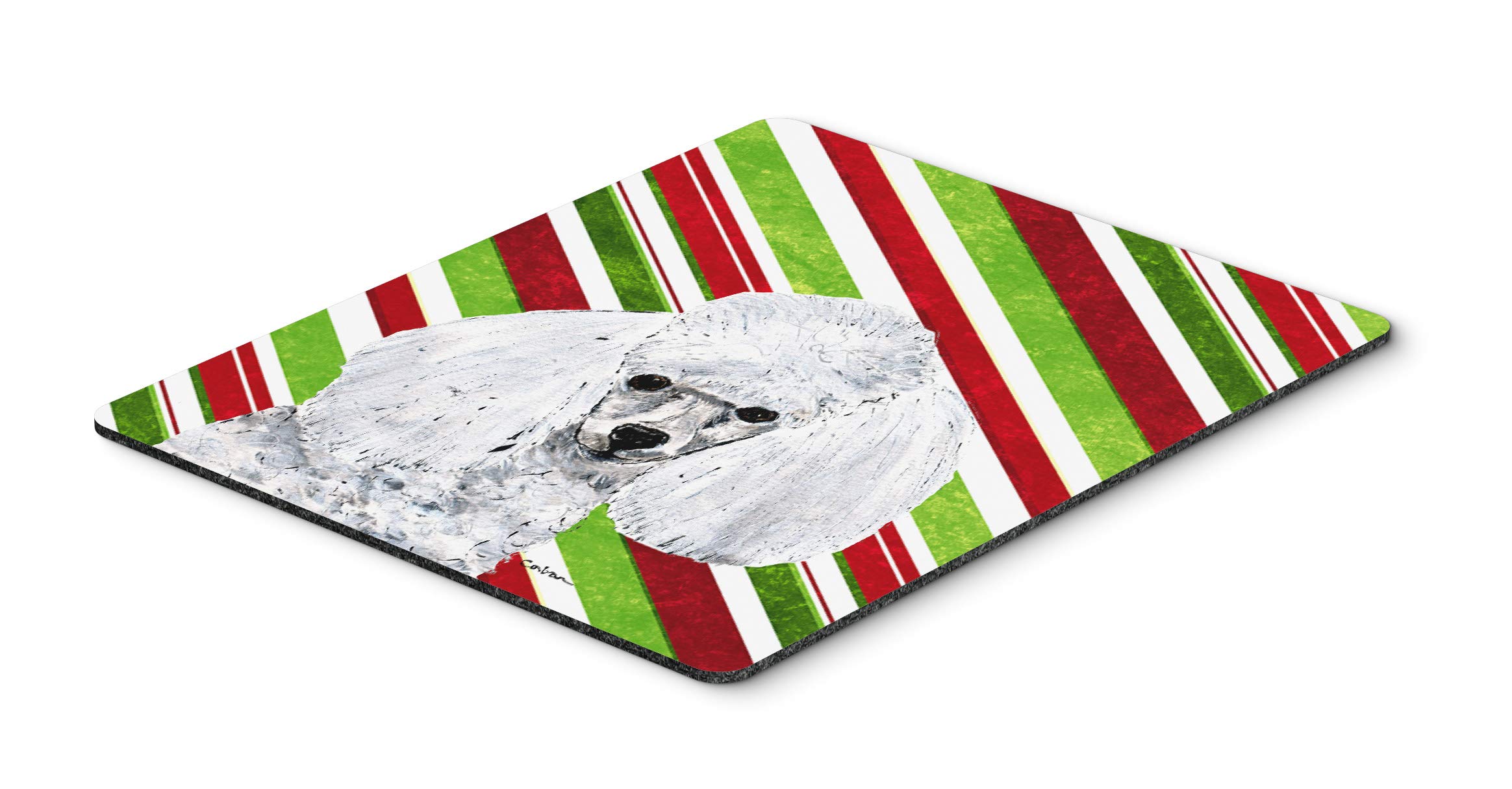 White Toy Poodle Candy Cane Christmas Mouse Pad - Large Washable Desk Mat for Home Office, Gaming & Computer Work | Holiday Decor & Hot Pad Trivet