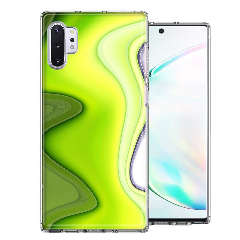 Samsung Galaxy Note 10 Plus Case - Green White Abstract Design Double Layer Protective Cover | Shockproof Slim Fit Phone Case for Everyday Use & Travel Protection