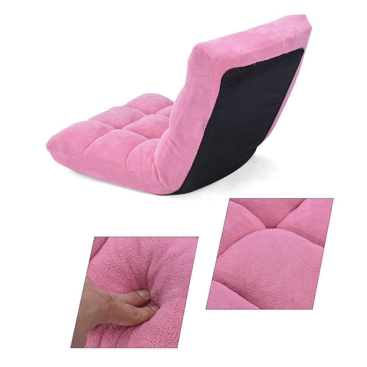 Casart Adjustable Floor Chair Lounger - 14-Position Folding Gaming Sofa with Steel Frame & Sponge Padding - Pink Chaise Lounge Recliner for Bedroom, Living Room, Gaming & Relaxation