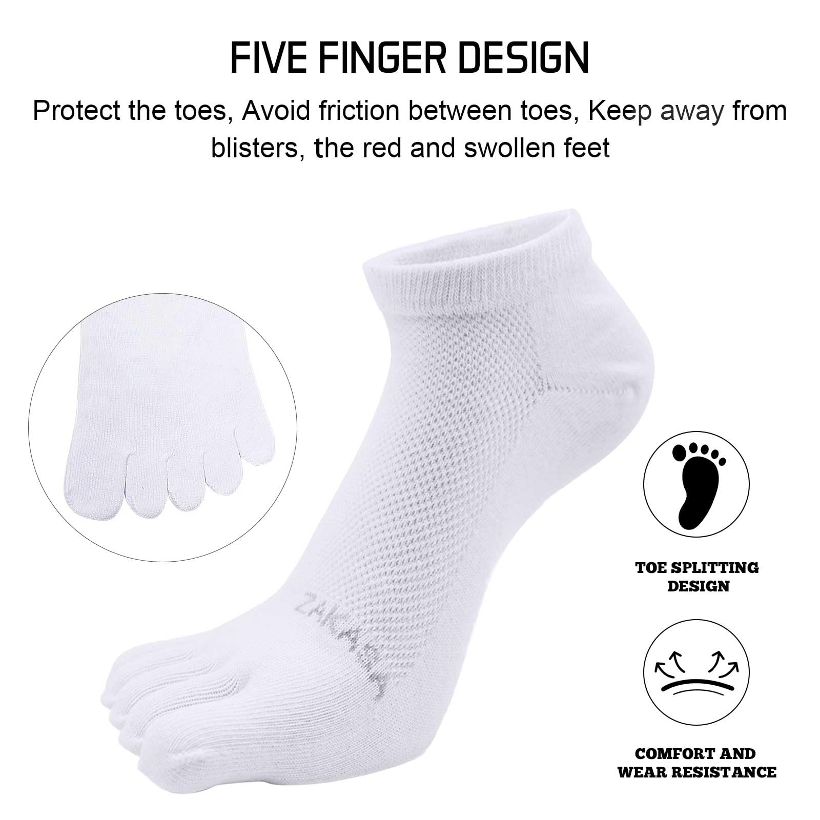 Breathable Five-Toe Cotton Socks for Men - Athletic Crew No-Show Ankle Socks (5 Pairs, Size 8-12) - Perfect for Running, Yoga & Indoor Sports
