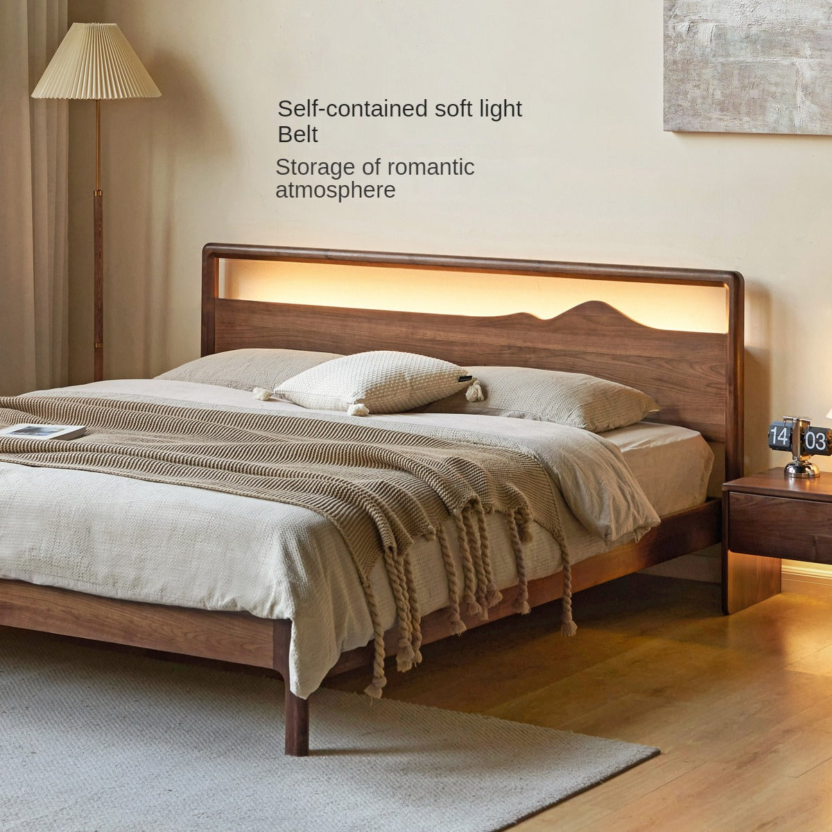 Premium Black Walnut & Ash Solid Wood Bed Frame - Handcrafted Hardwood Bed for Master Bedroom, Guest Room, or Dorm - Natural Wood Grain & Sturdy Construction