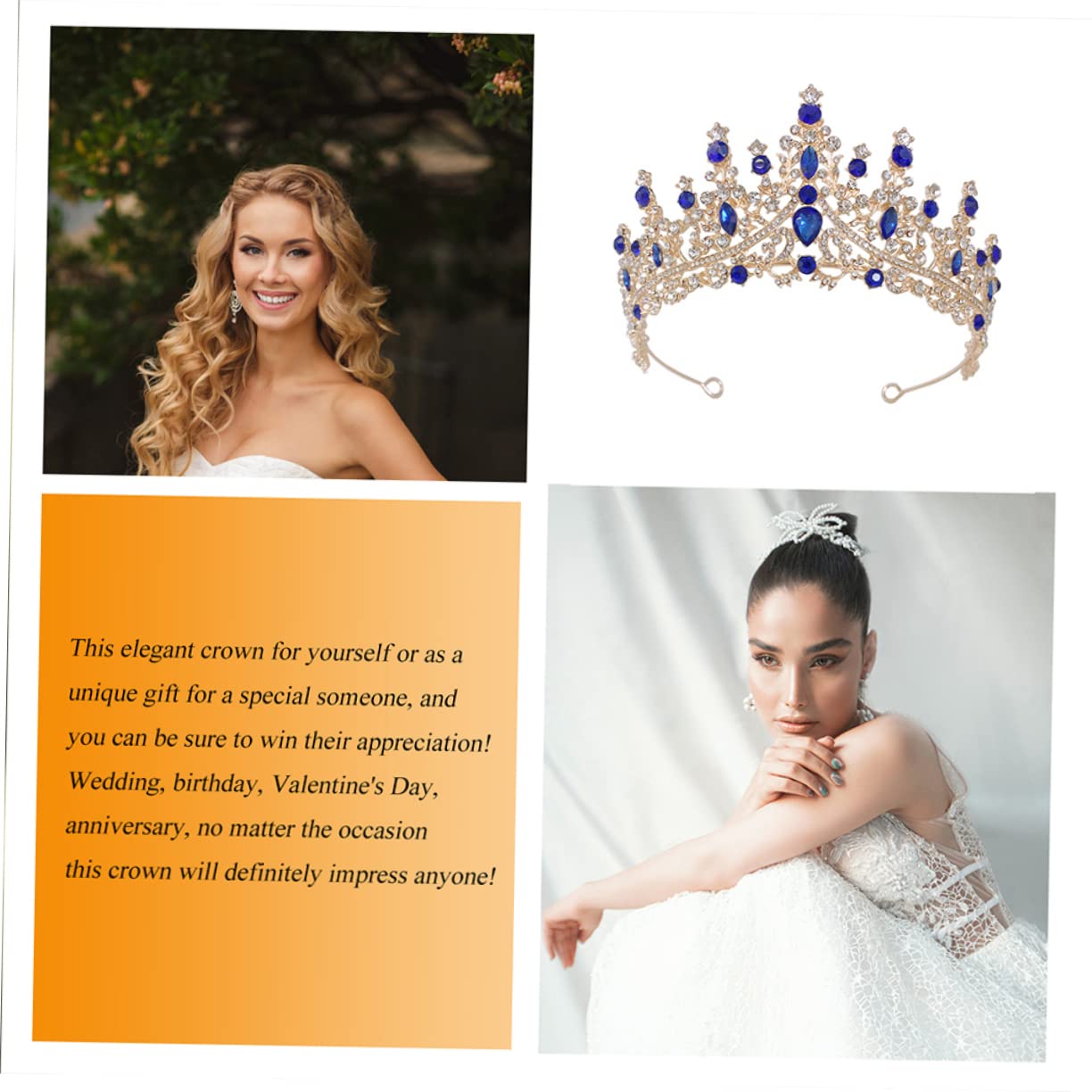 Elegant Rhinestone Diamond Crown Hair Ties & Tiara - Wedding Hair Accessories for Women | Floral Fancy Hair Clips for Bridal Banquets, Prom, and Special Occasions