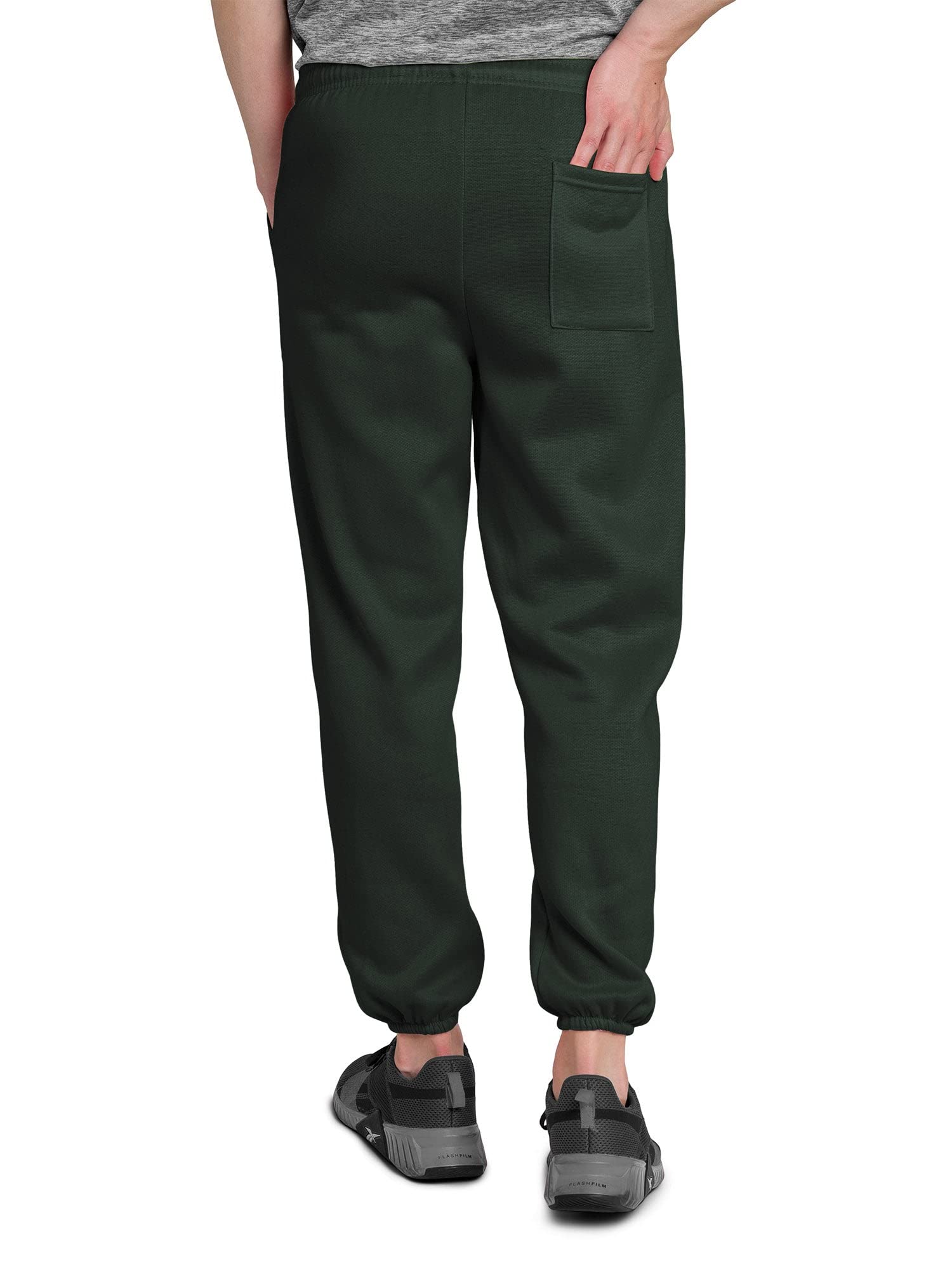 Men's Lightweight Fleece Sweatpants with Pockets & Elastic Cuff - Dark Green 2XL - Comfortable Lounge Pants for Home, Gym & Outdoor Activities