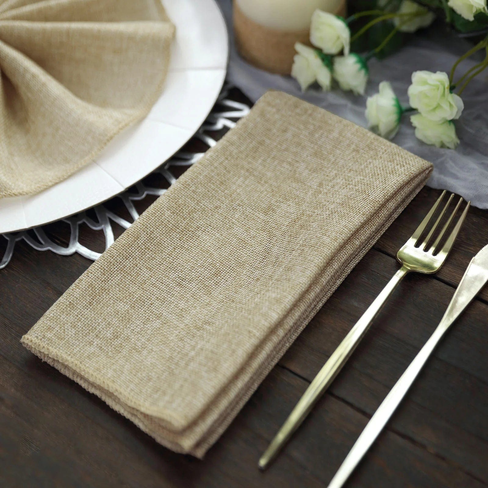 5 Rustic 19x19 Faux Burlap Dinner Napkins - Perfect for Farmhouse Weddings, Holiday Tablescapes & Rustic Home Decor