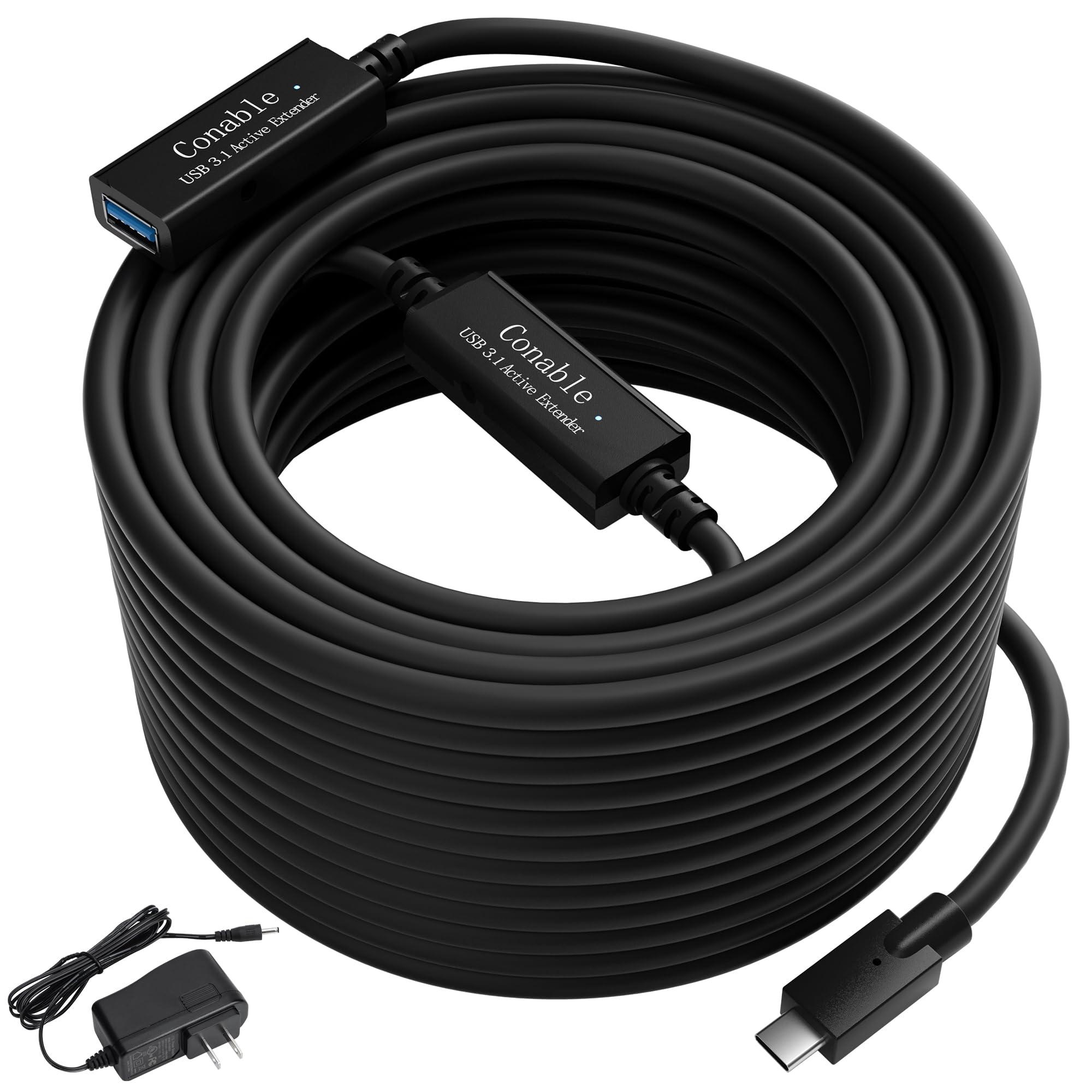 50ft USB C to USB A Extension Cable - USB Type C Male to USB 3.0 Female OTG Extender with Signal Booster & 5V/2A AC Adapter - High Speed Data Transfer for Computers, Printers, VR Headsets & Smart Home Devices