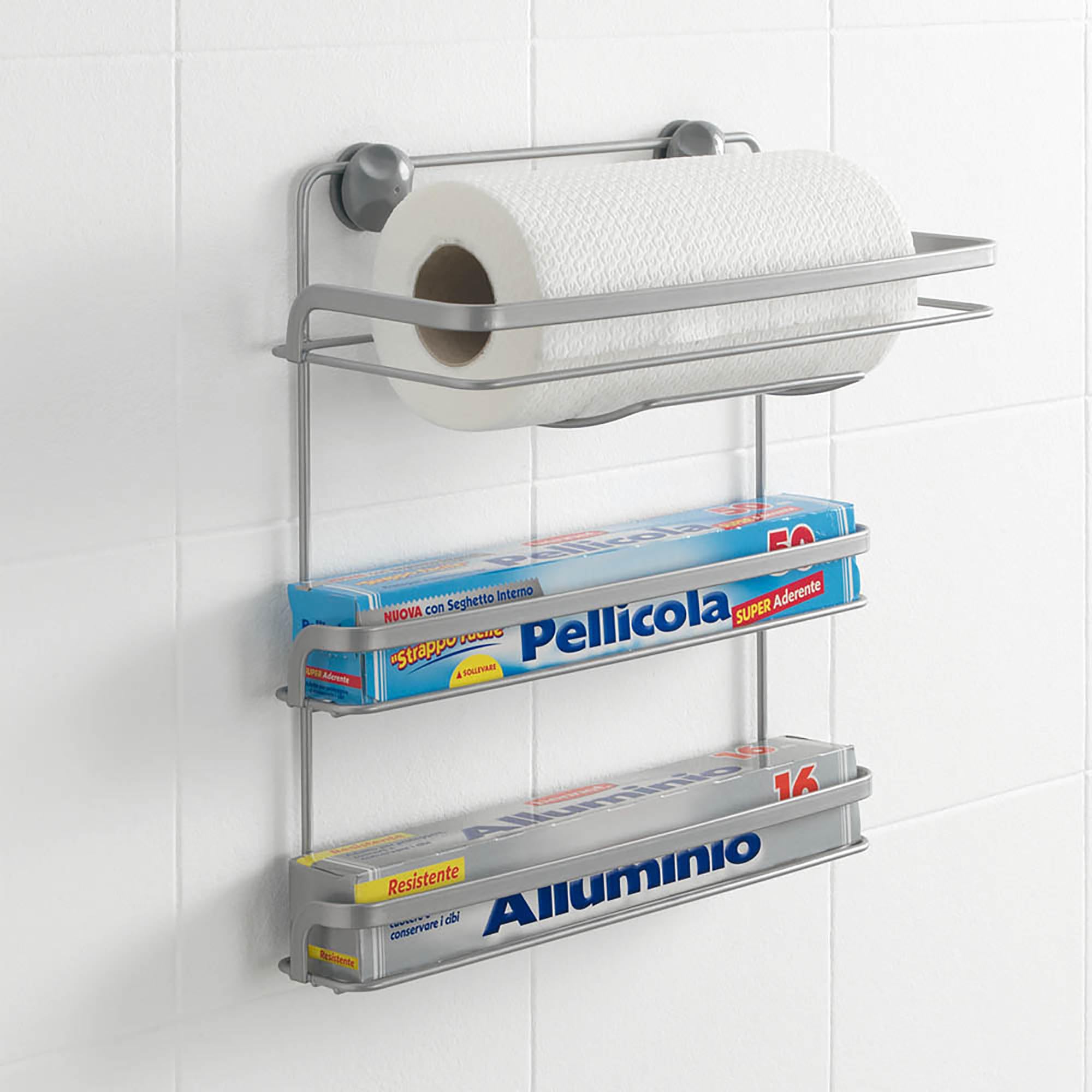 Metaltex Eureka 3-Stage Metal Kitchen Roll Dispenser, Silver - Perfect for Countertop Paper Towel Storage in Kitchens & Restaurants