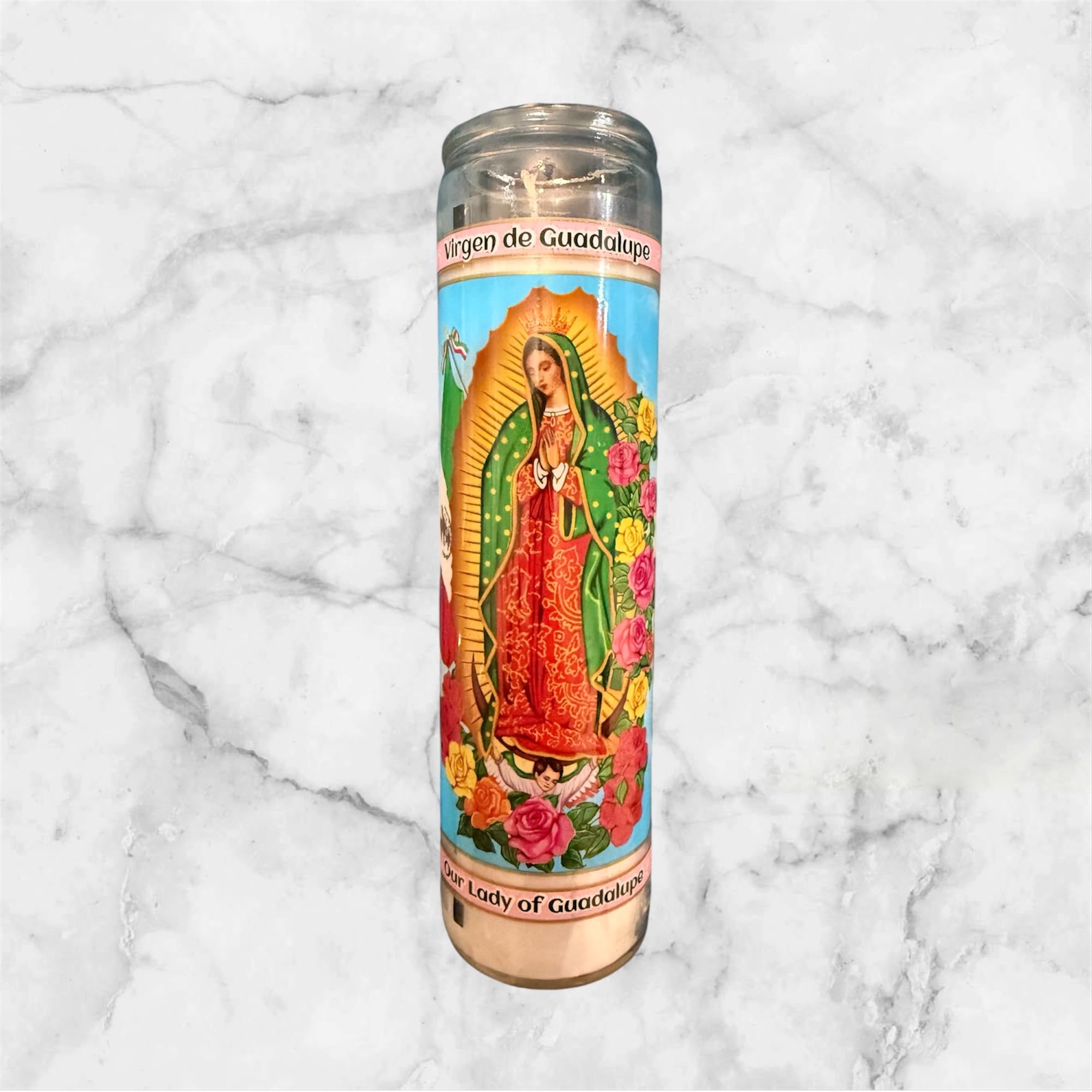 Our Lady of Guadalupe 8-Inch Glass Prayer Candles - Devotional Religious Candles for Home Altar, Church Worship & Spiritual Blessings